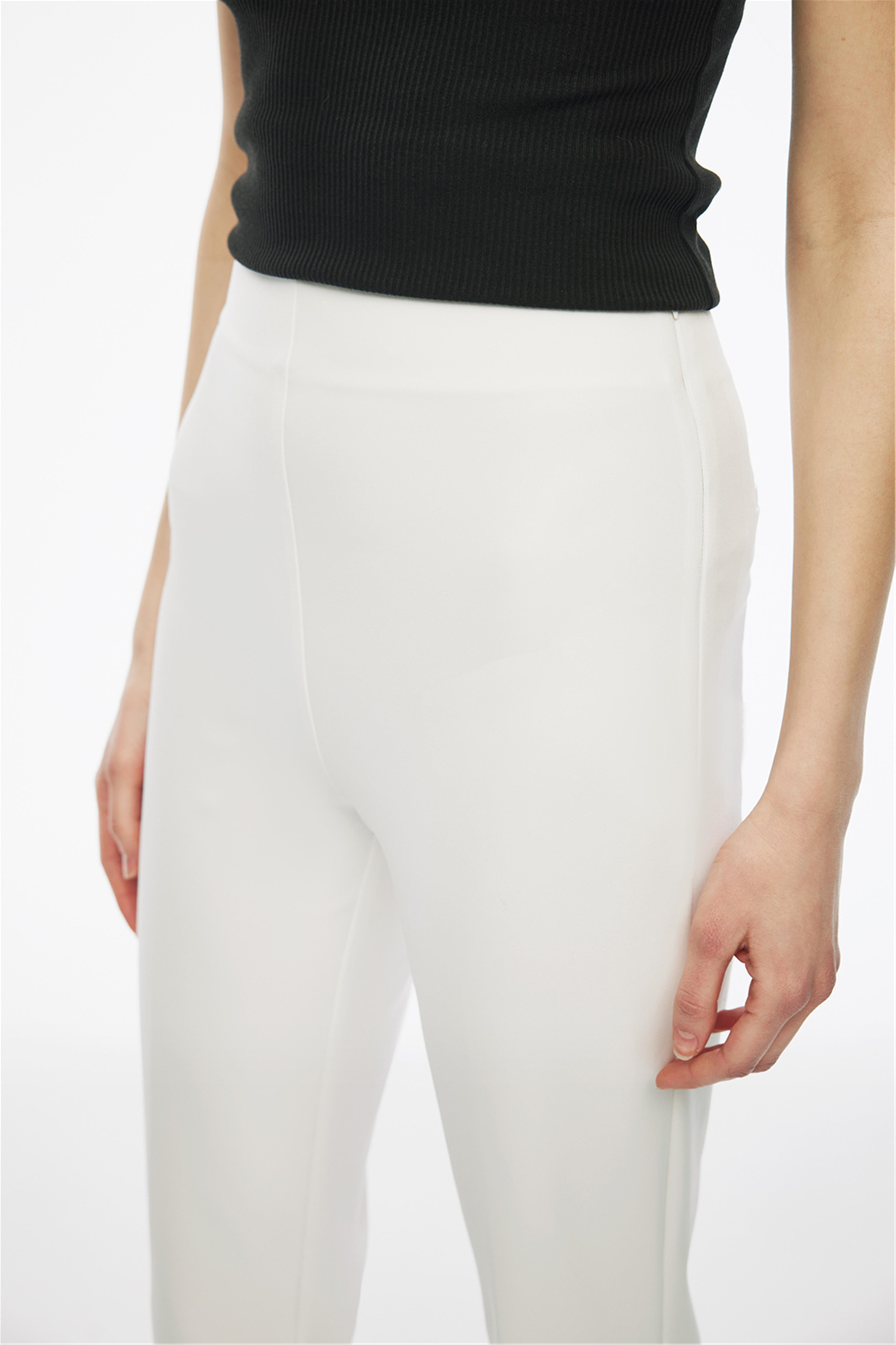 Beyaz Brams Regular Fit Yüksek Bel Pantolon