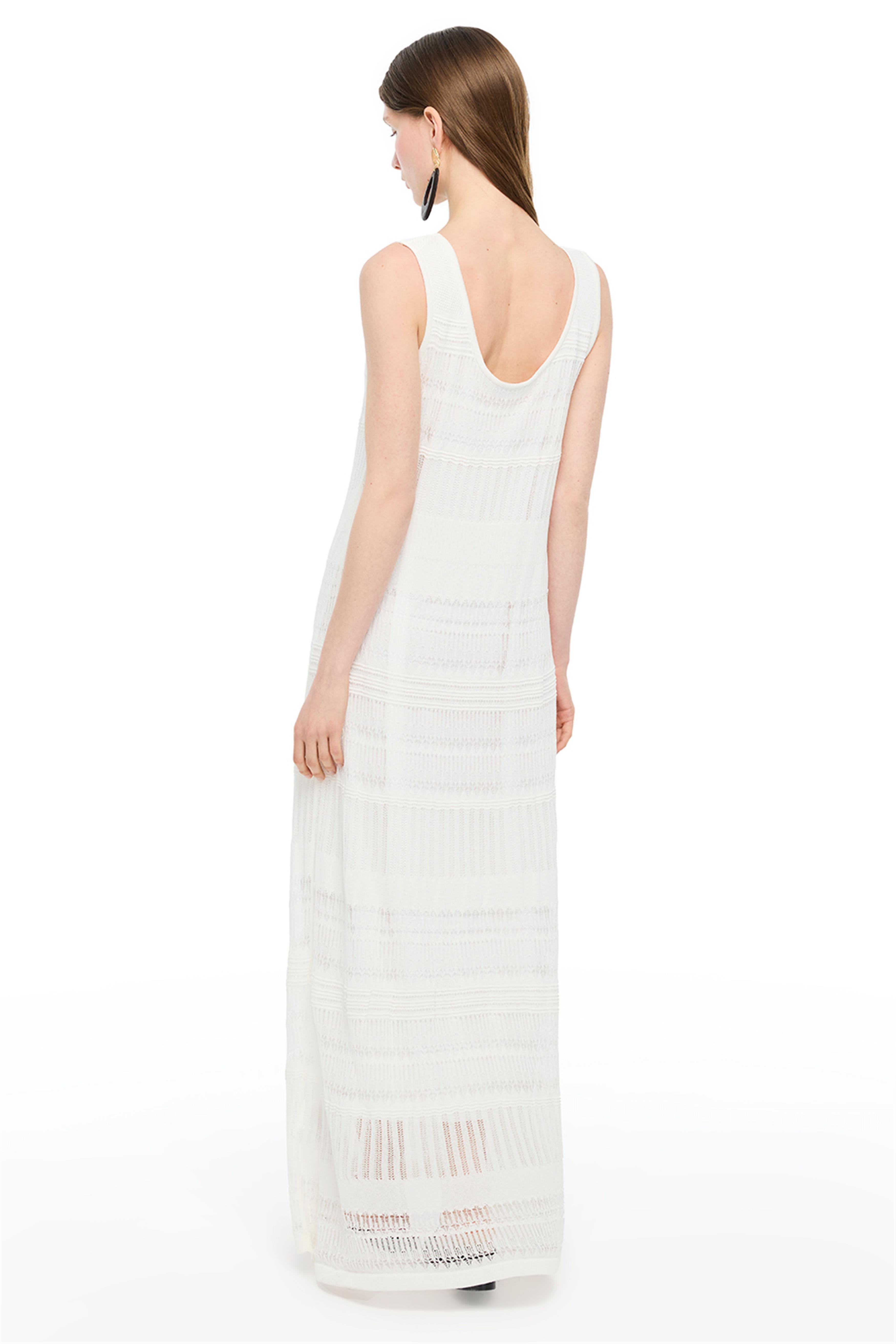 Beyaz Düz Örgü Uzun Triko Elbise