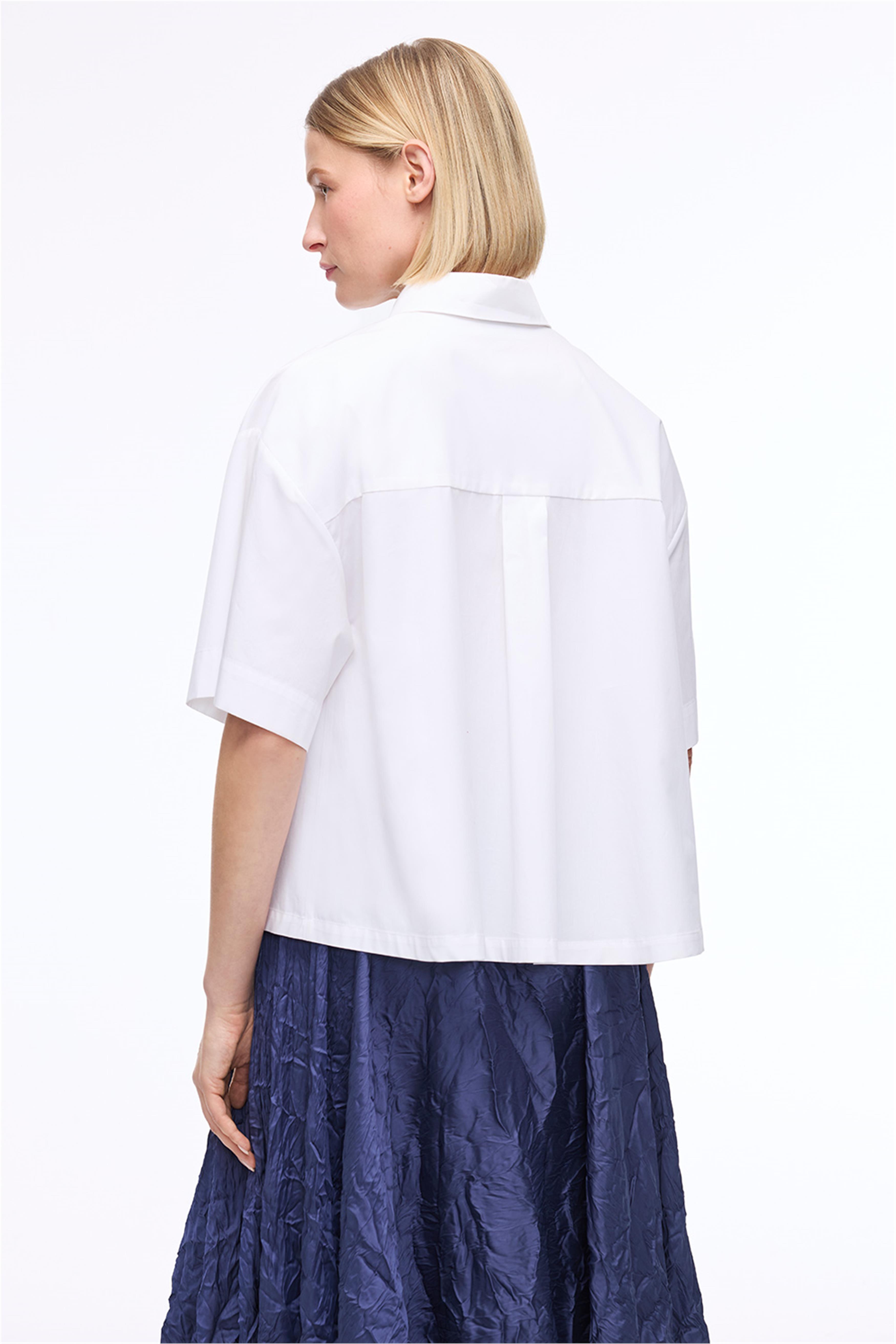 Beyaz Gömlek Yaka Pamuklu Bluz