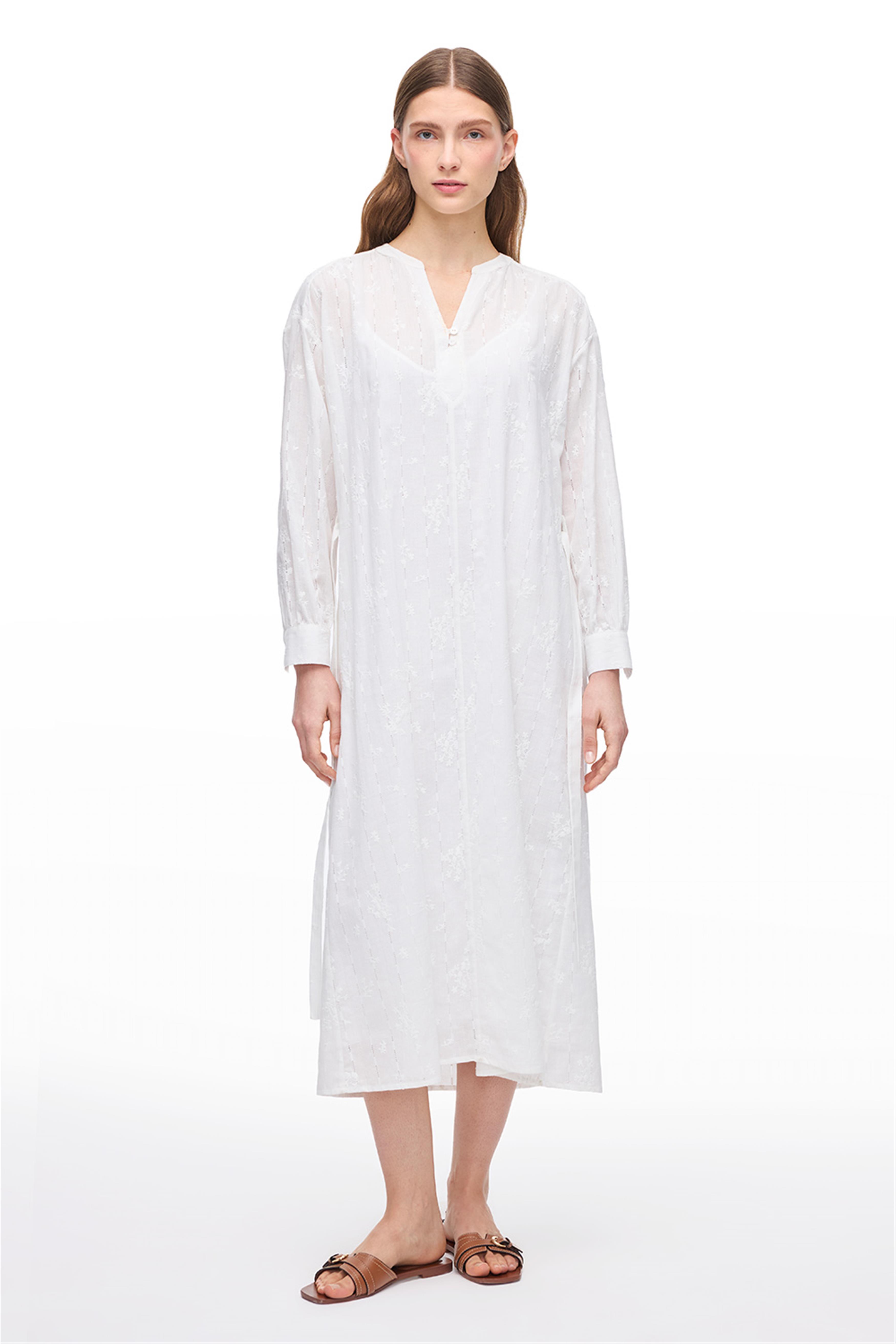 Beyaz Hakim Yaka Pamuklu Elbise