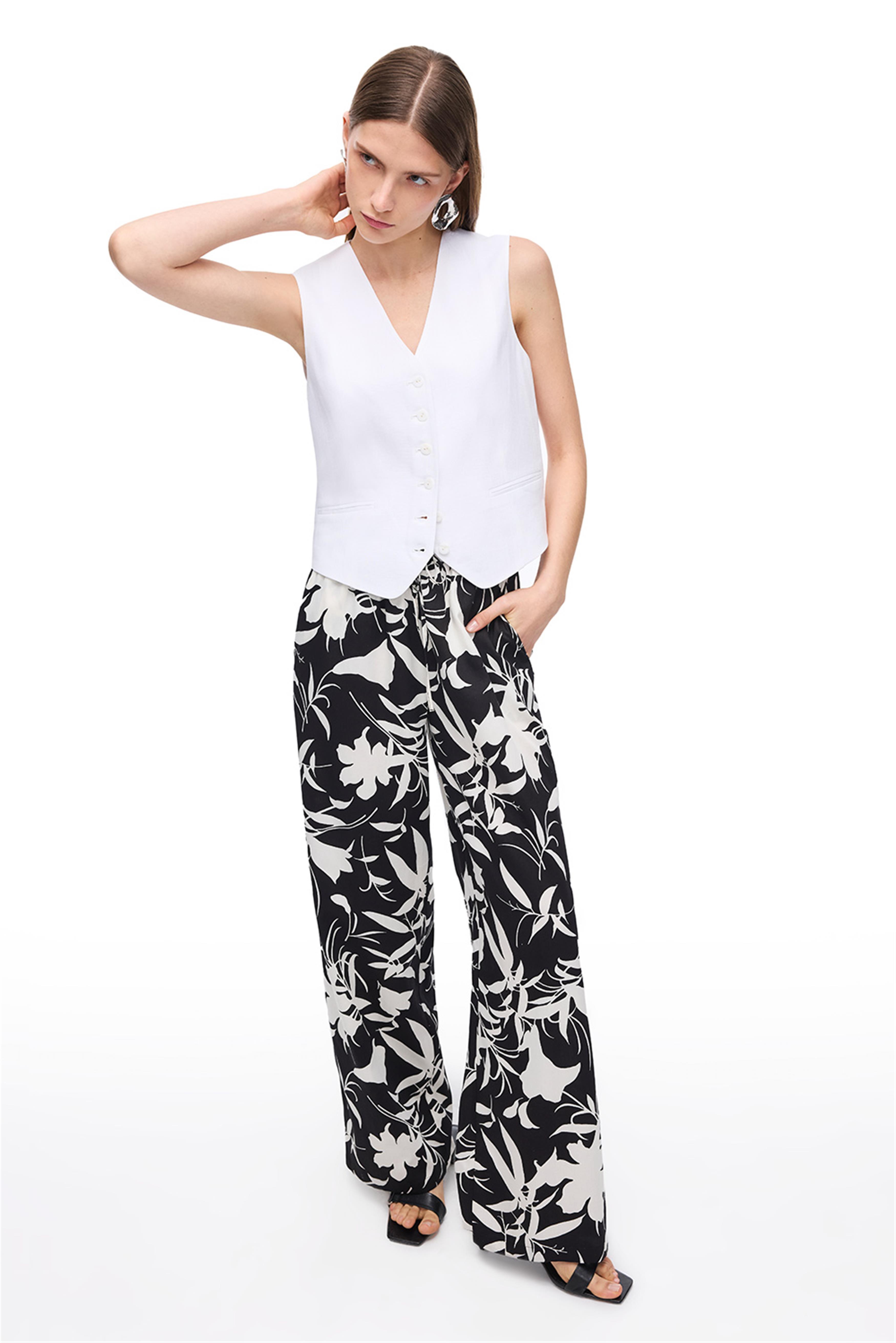 Beyaz Keten V Yaka Yelek