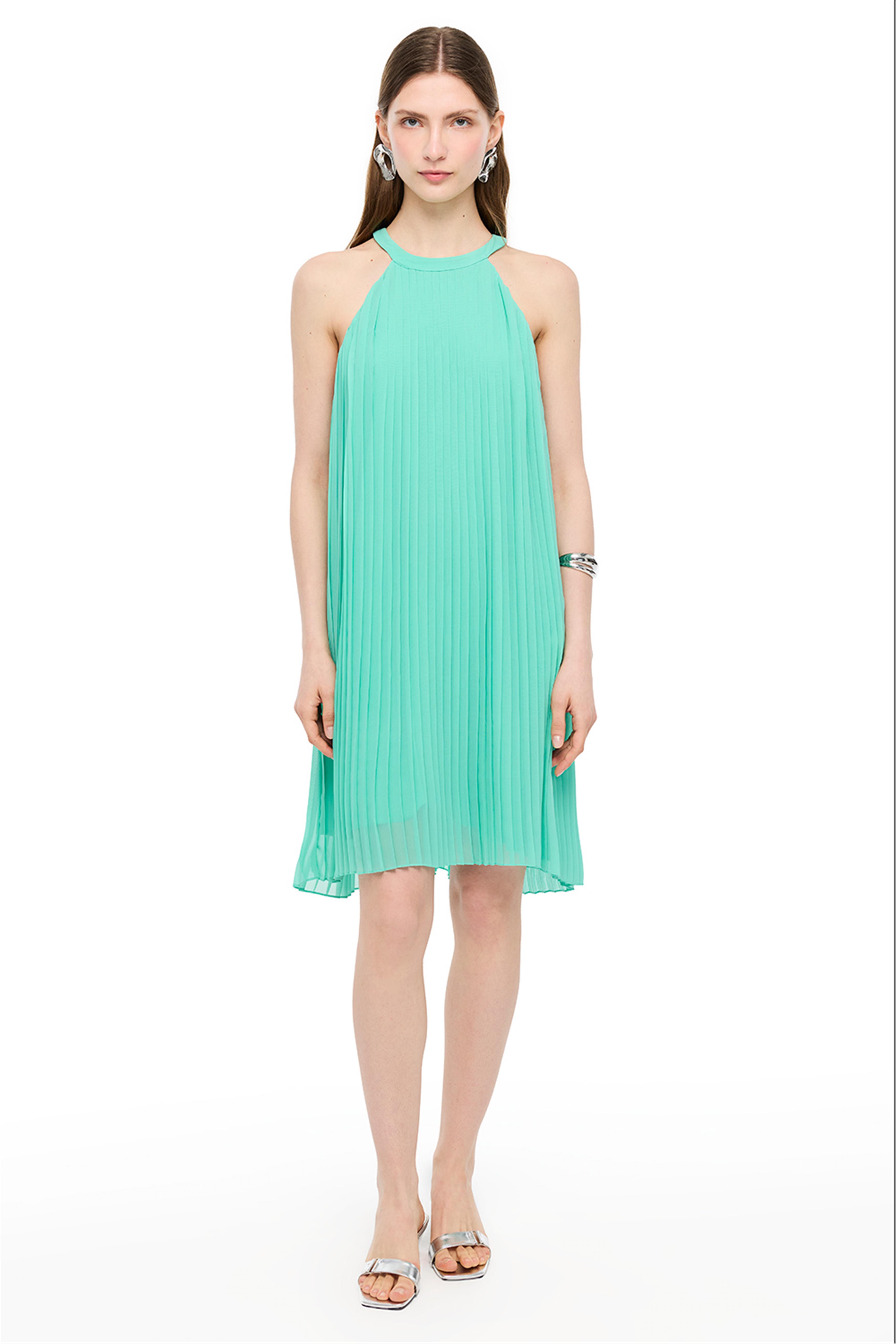 Blants Rahat Kalıp Diz Altı Kolsuz Yarım Dik Yaka Mint Renk Elbise