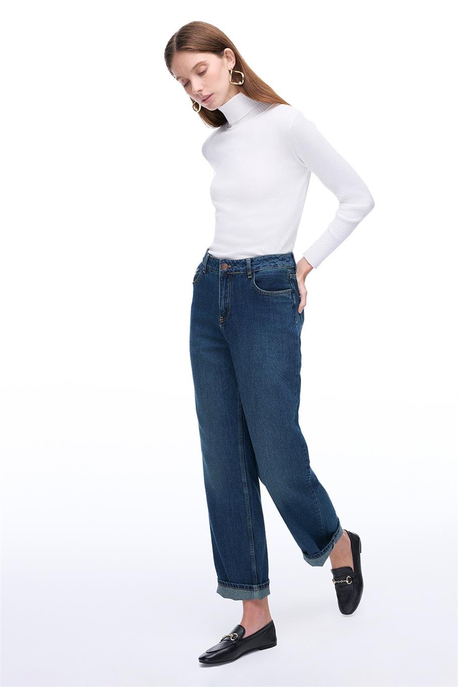 Blendas Bele Oturan Uzun Boy Mavi Pantolon