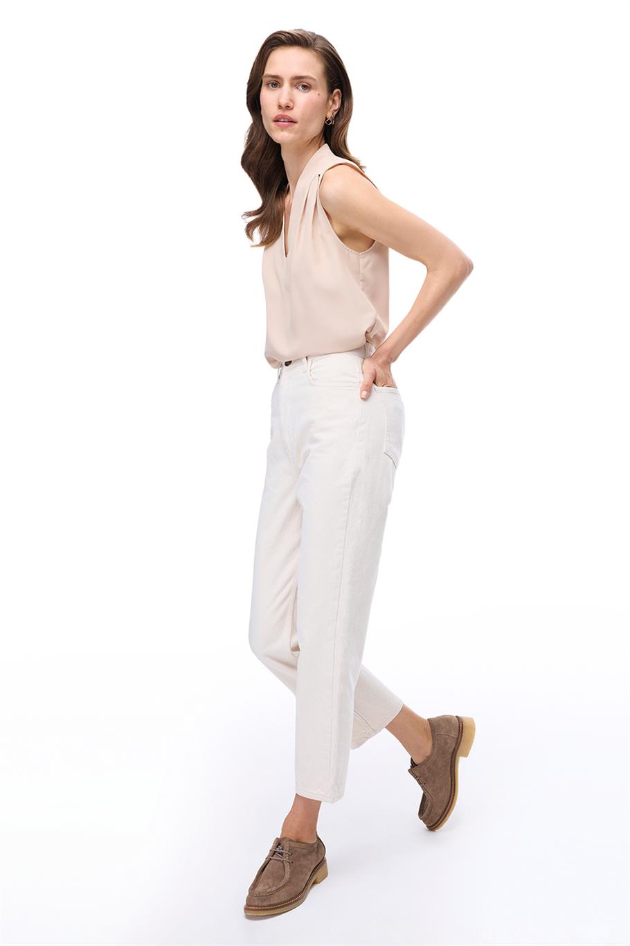 Blendas Rahat Kalıp Bilek Boy Ekru Pantolon
