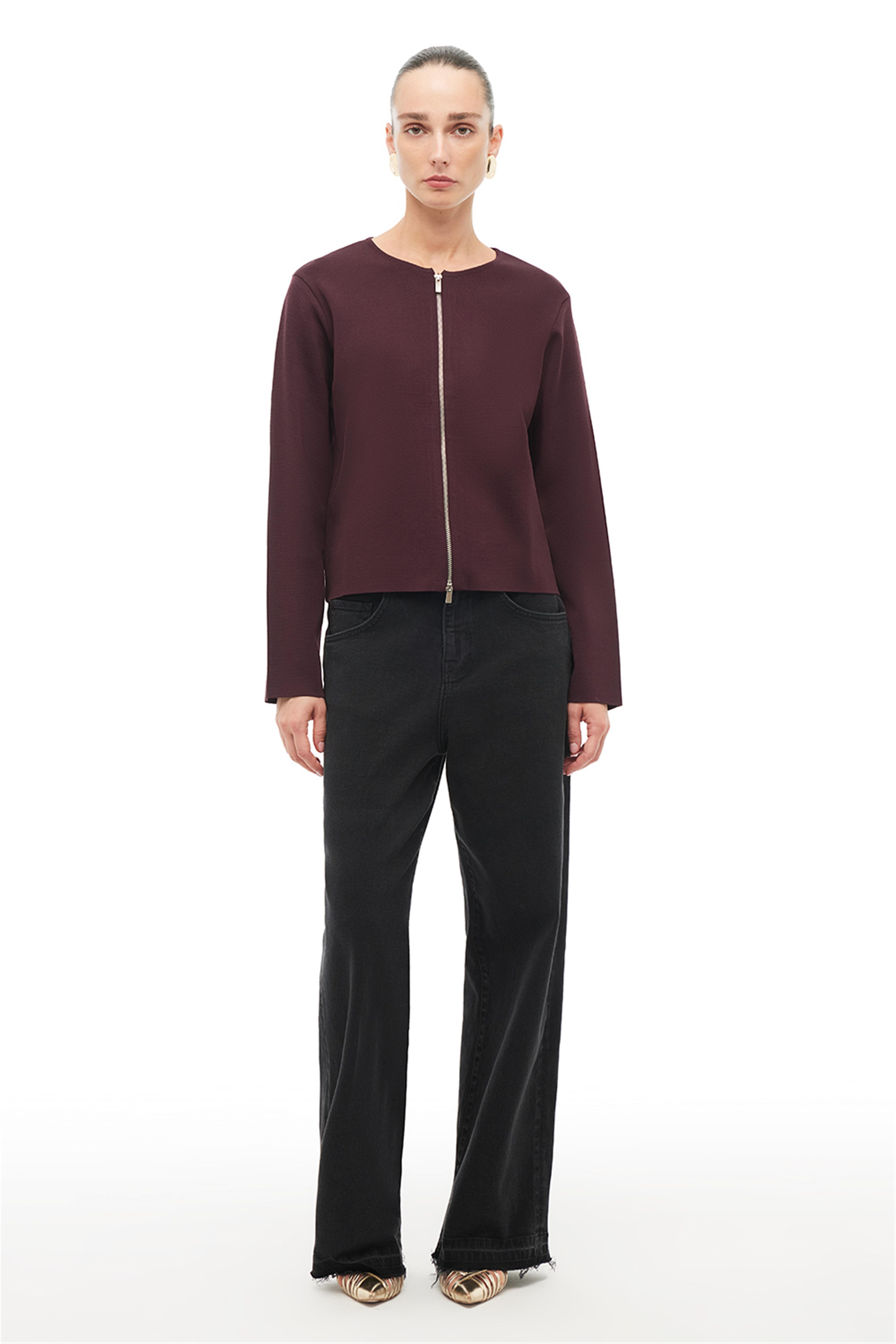 Bordo Bisiklet Yaka Triko Ceket