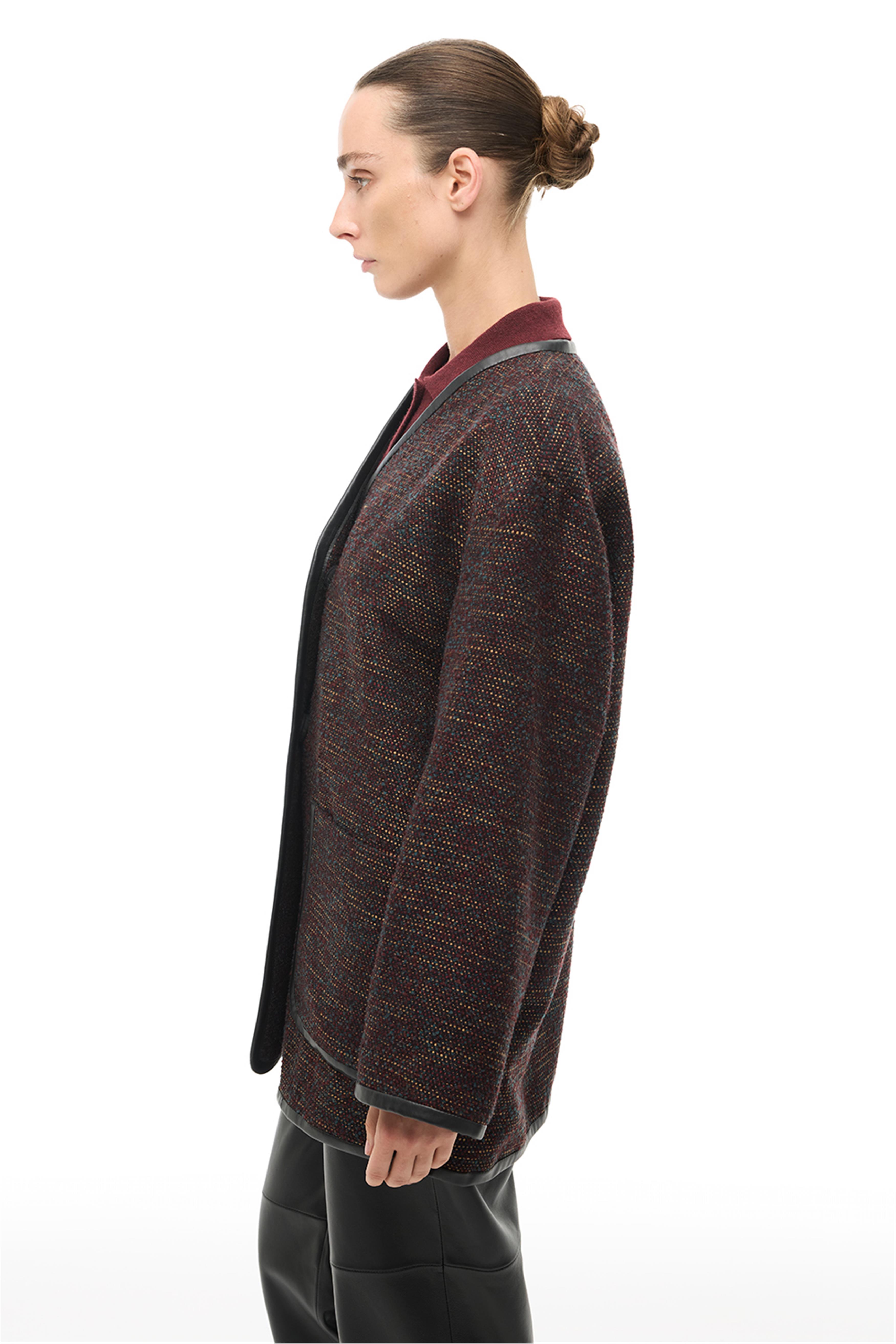 Bordo V-Yaka Çıt Çıtlı Mont