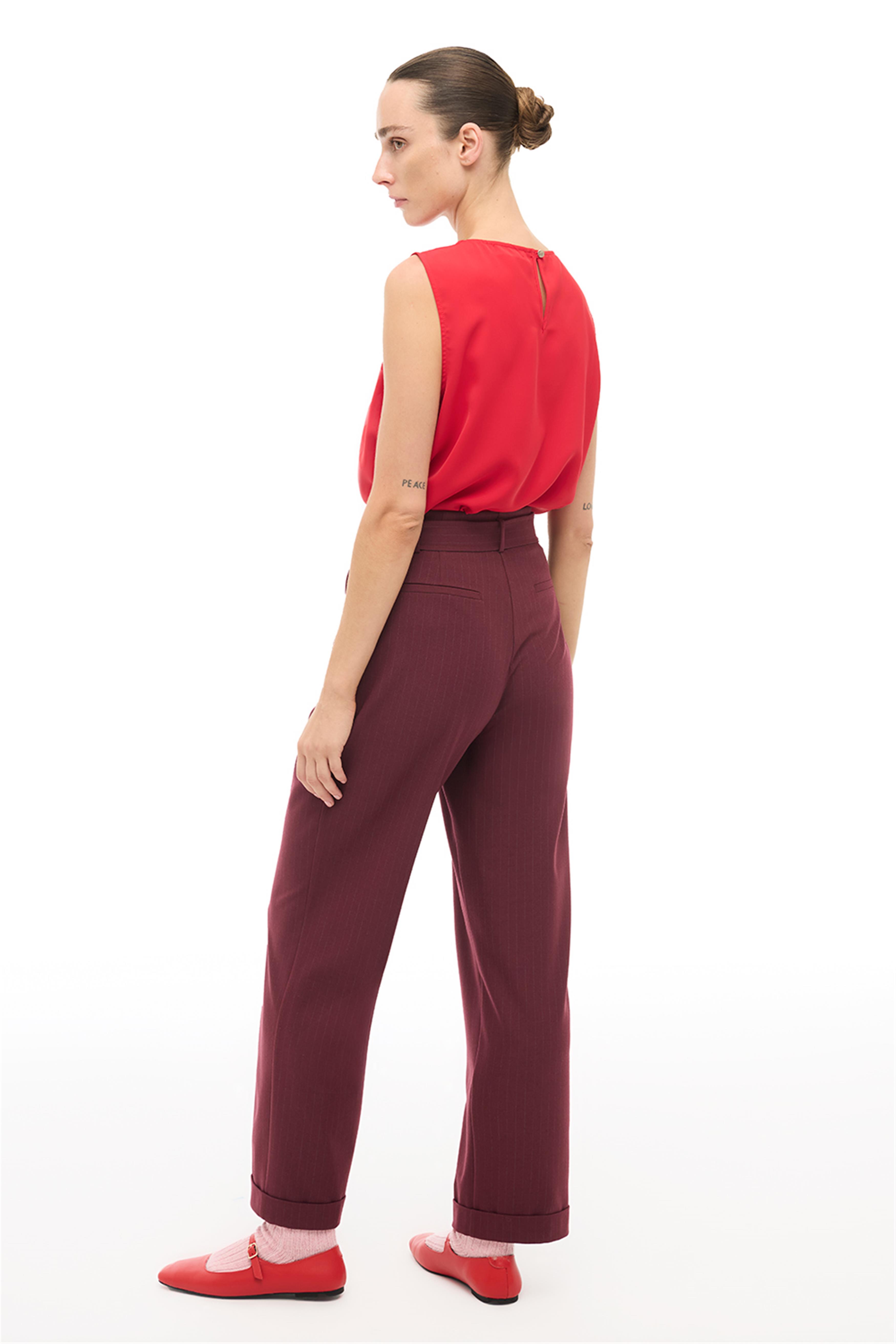 Bordo Yüksel Bel Boru Paça Pantolon