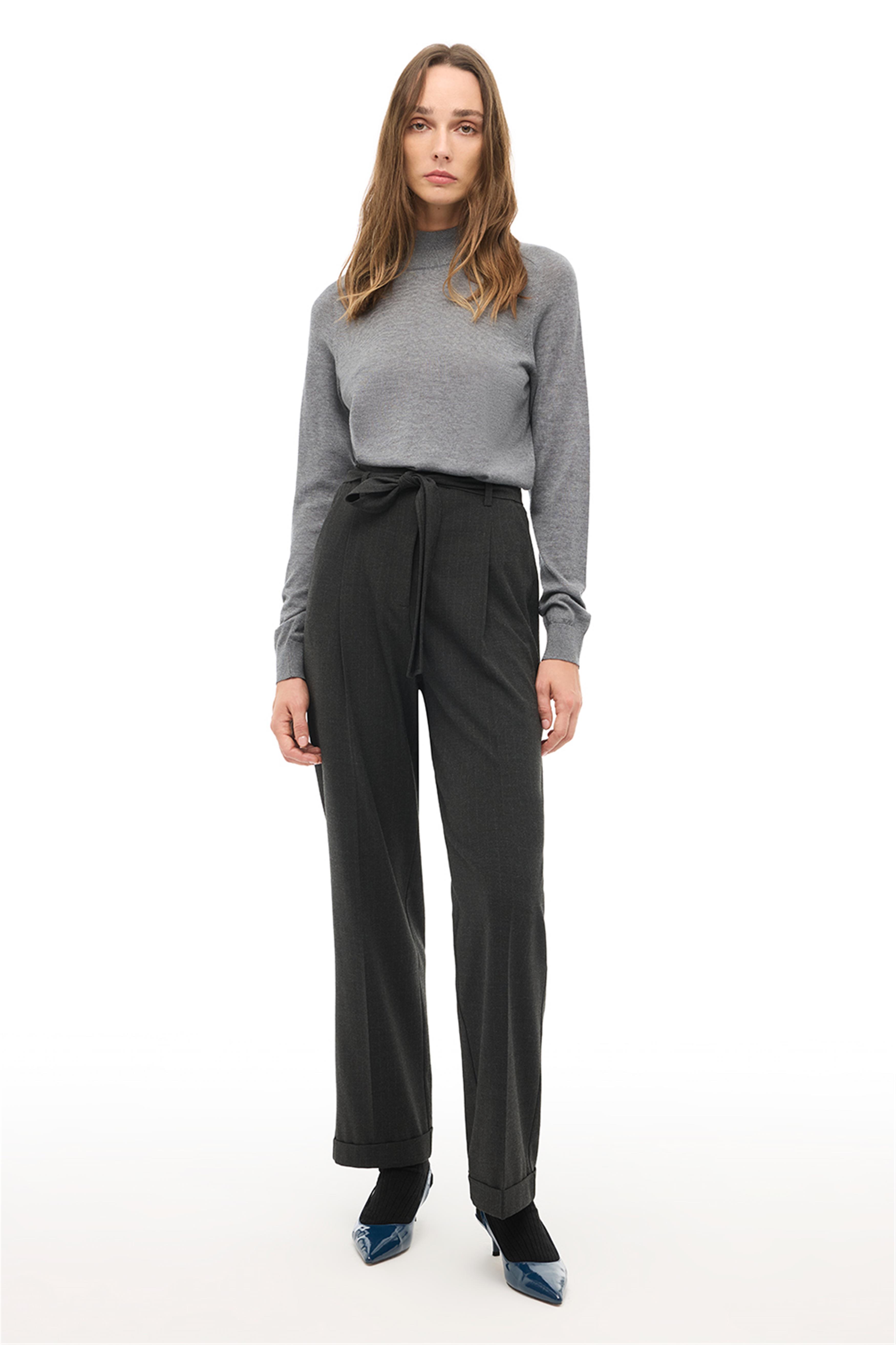 Bordo Yüksel Bel Boru Paça Pantolon