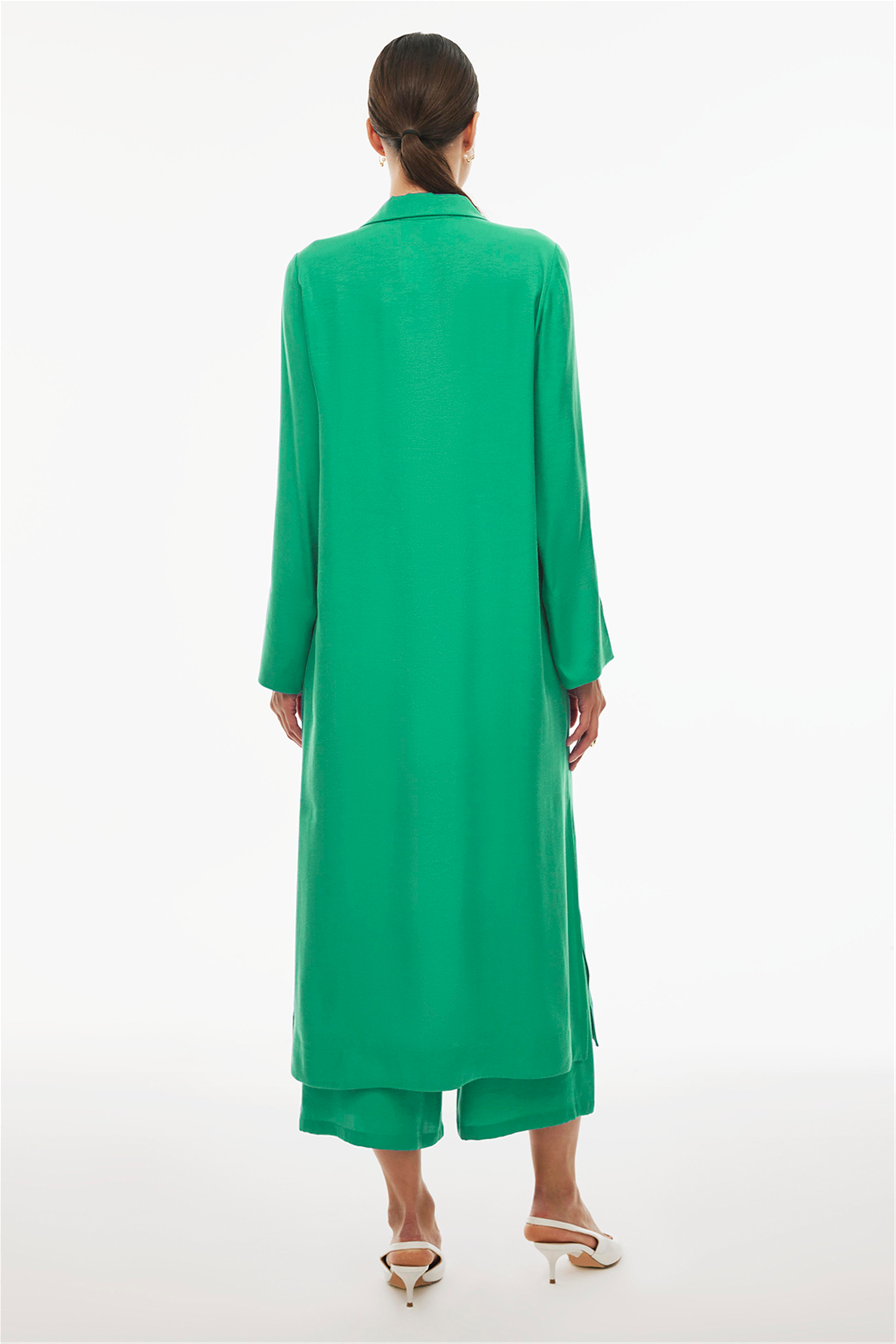 Caels Regular Fit Uzun Boy Takma Kol Gömlek Yaka Mint Renk Tunik