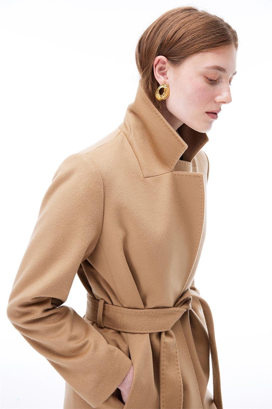 Candys Regular Fit Diz Altı Takma Kol Ceket Yaka Devetuyu Kaban