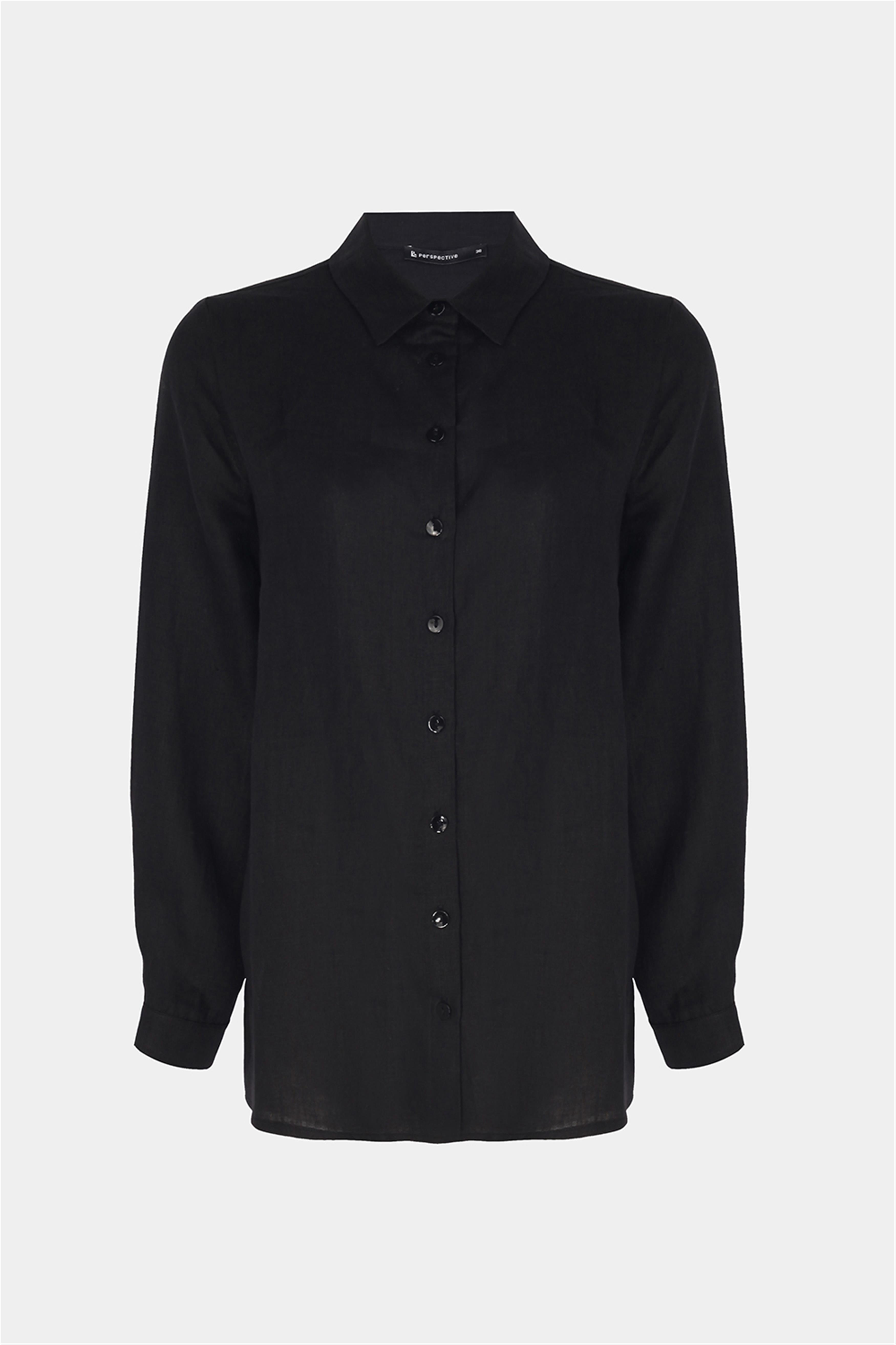 Celans Regular Fit Standart Boy Takma Kol Gömlek Yaka Siyah Renk Kadın Gömlek