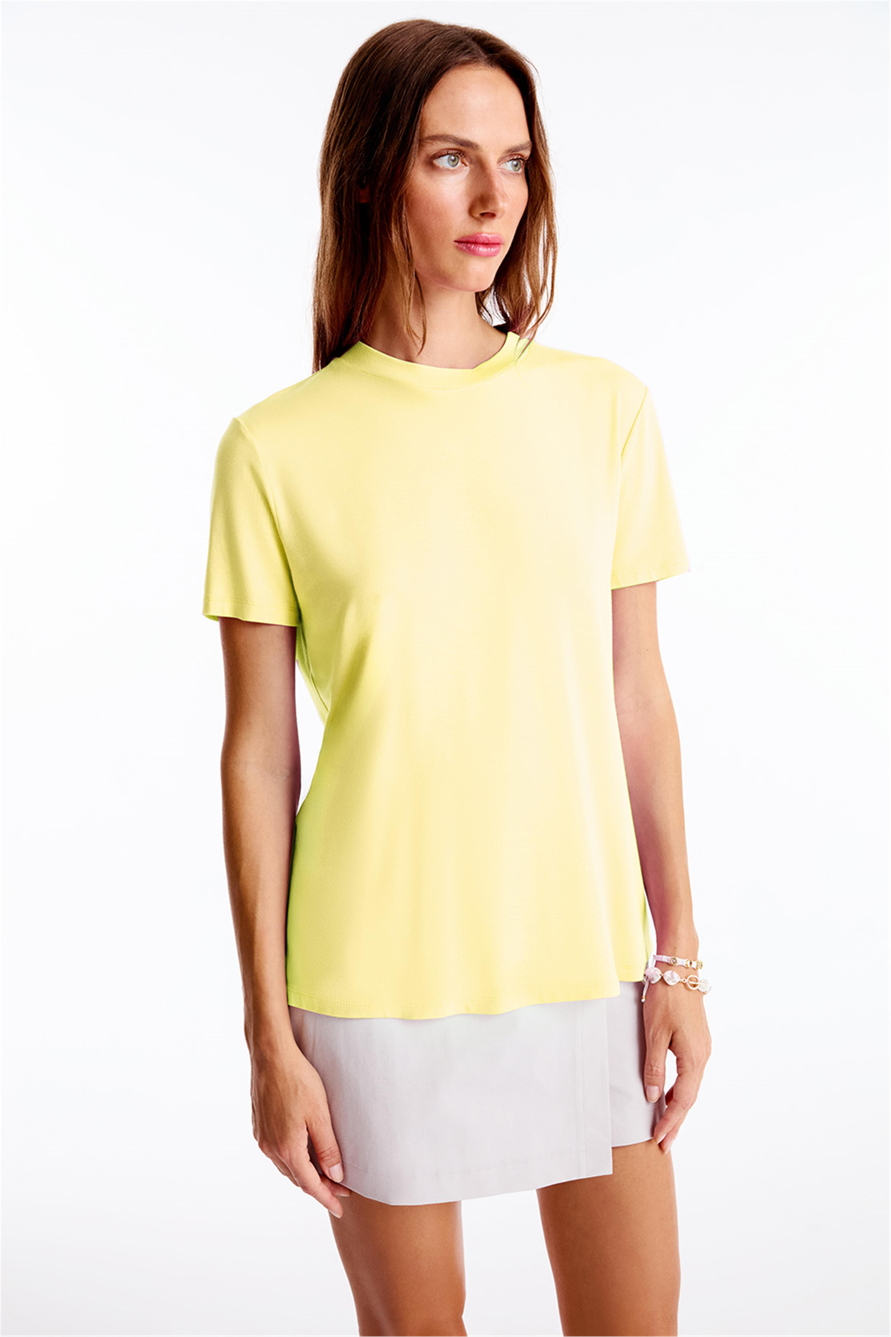 Chuns Limon Renk Regular Fit Bisiklet Yaka Takma Kol Tişört