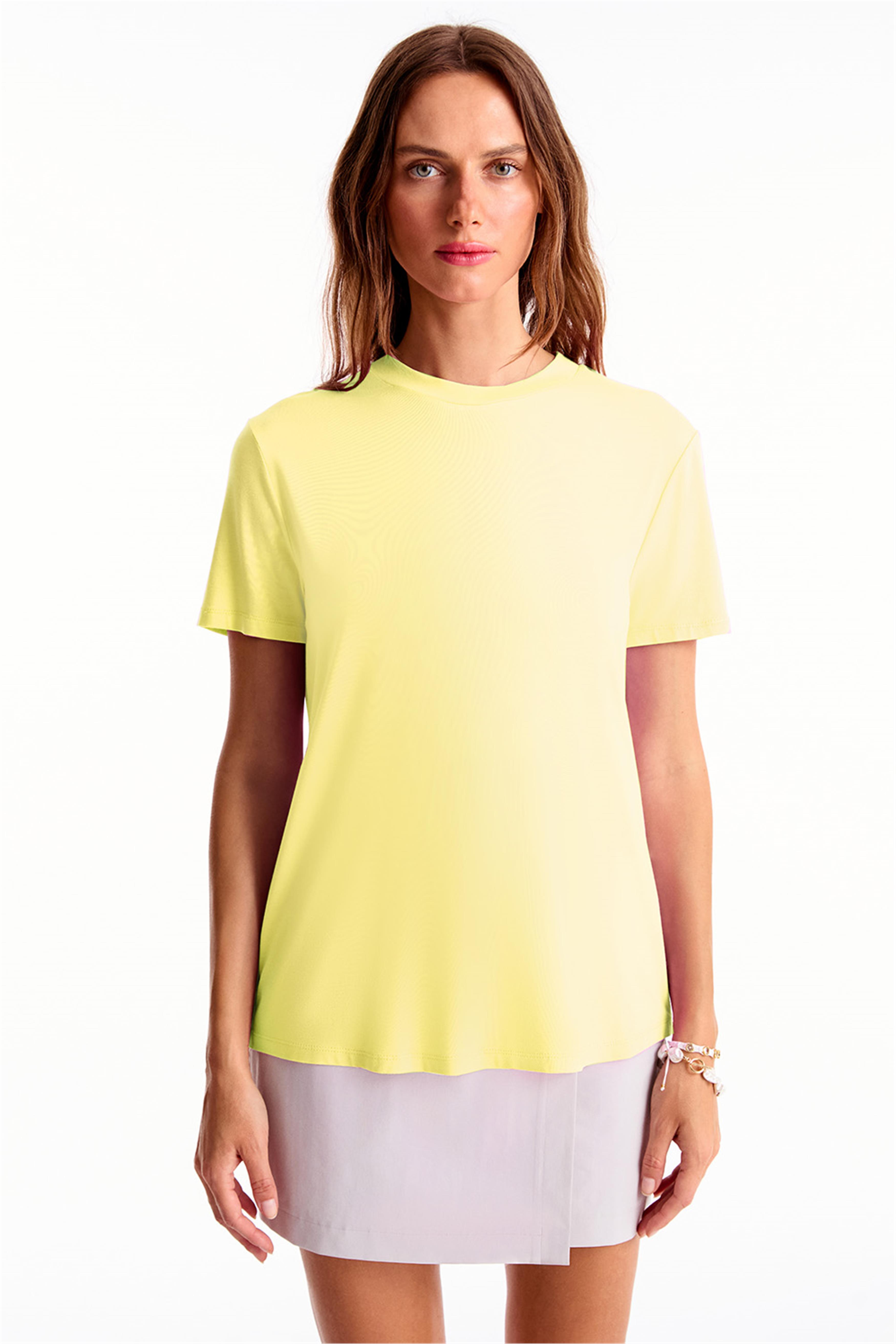 Chuns Limon Renk Regular Fit Bisiklet Yaka Takma Kol Tişört