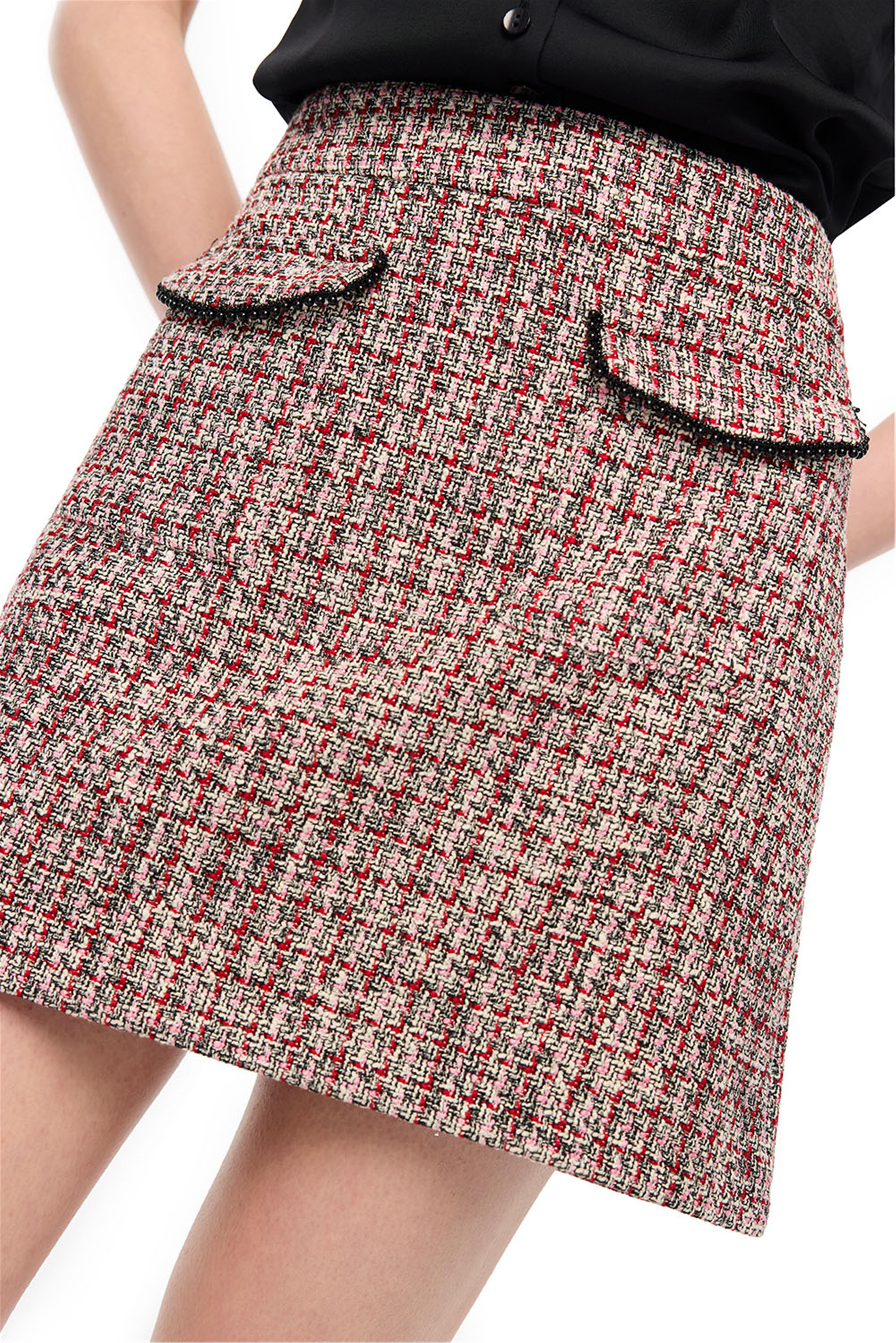 Çok Renkli Düğme Detaylı Etek