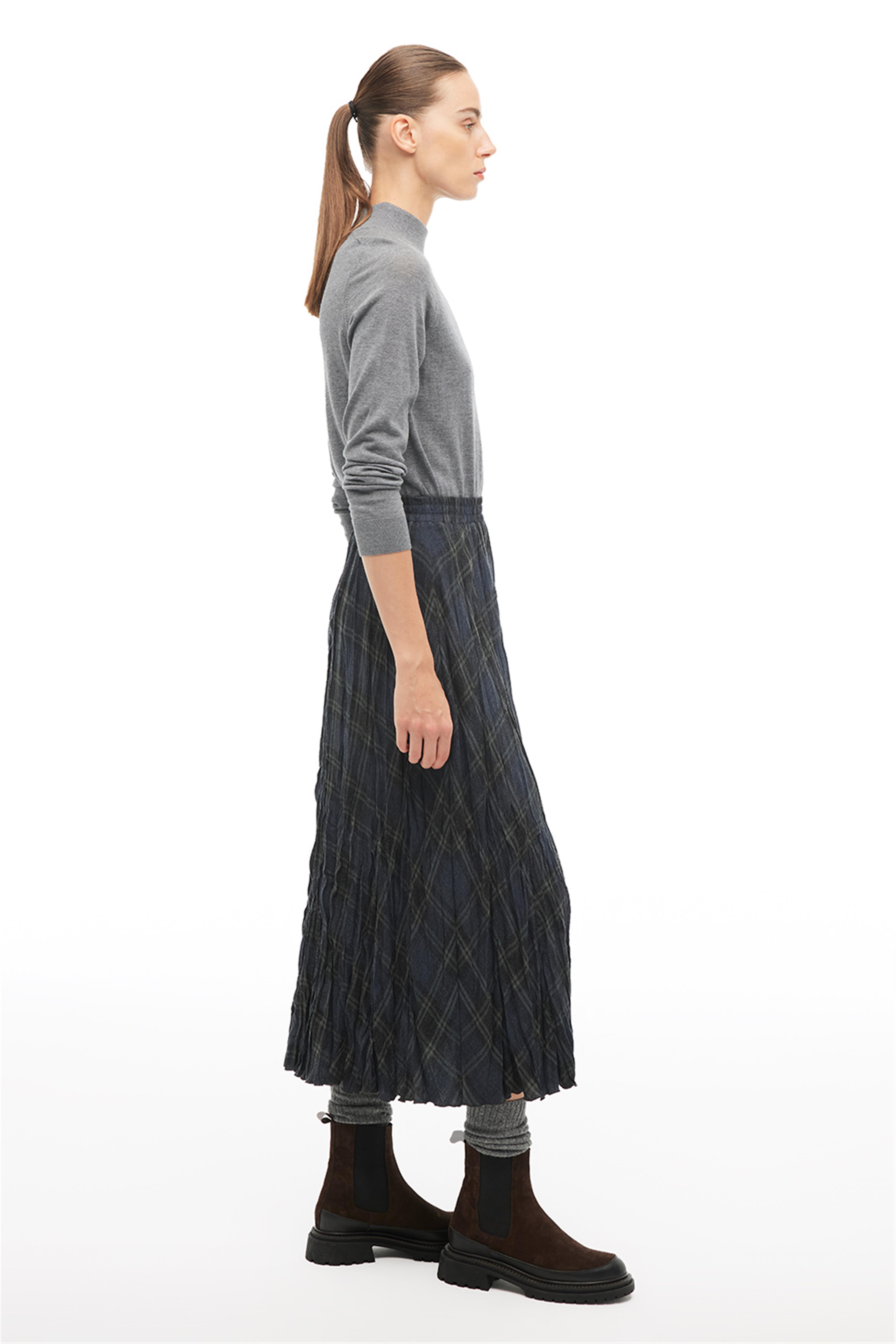 Çok Renkli Ekoseli Slim Fit Midi Etek