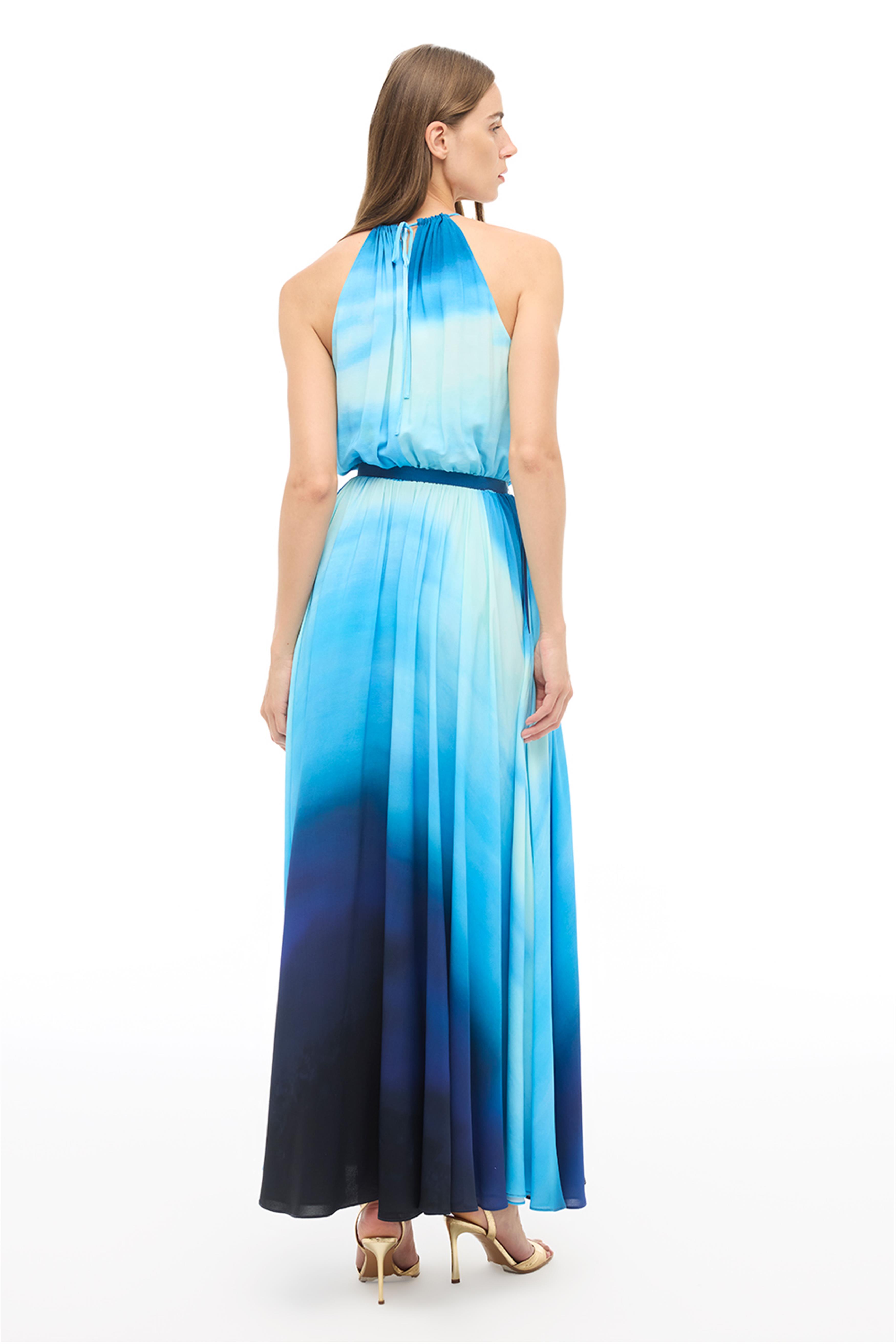 Çok Renkli Ekoseli Uzun Elbise