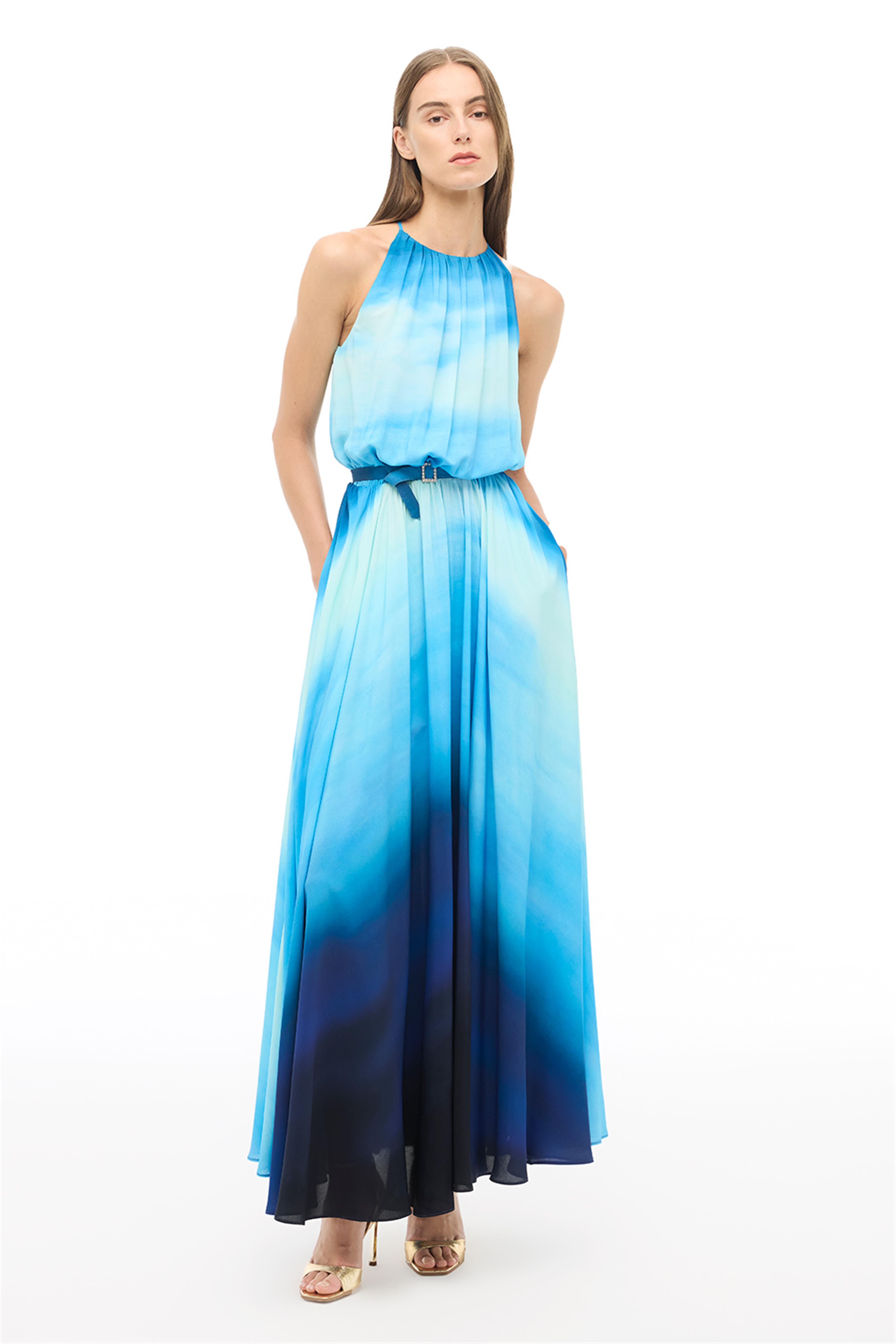 Çok Renkli Ekoseli Uzun Elbise