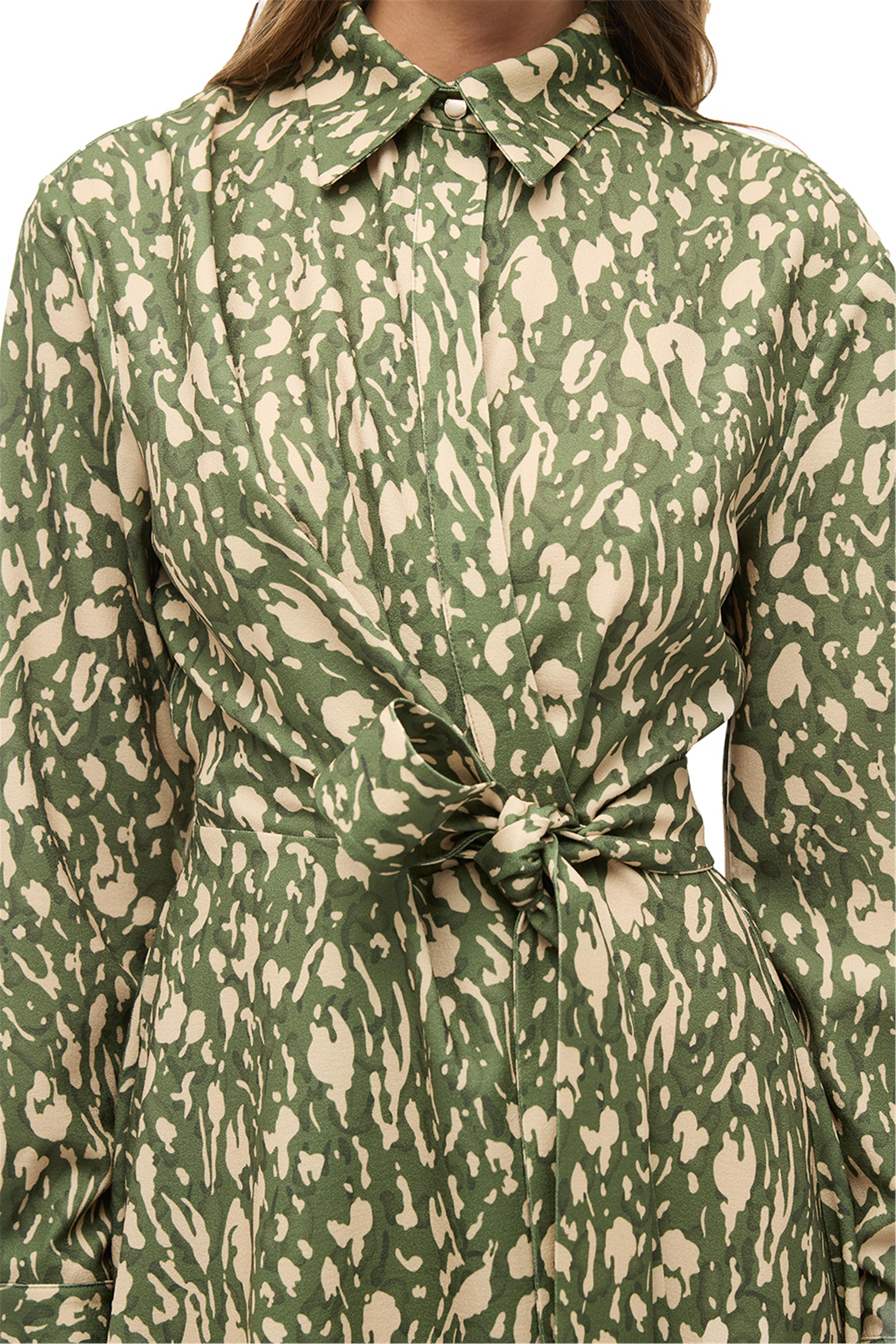 Çok Renkli Gömlek Yaka Leopar Kısa Elbise