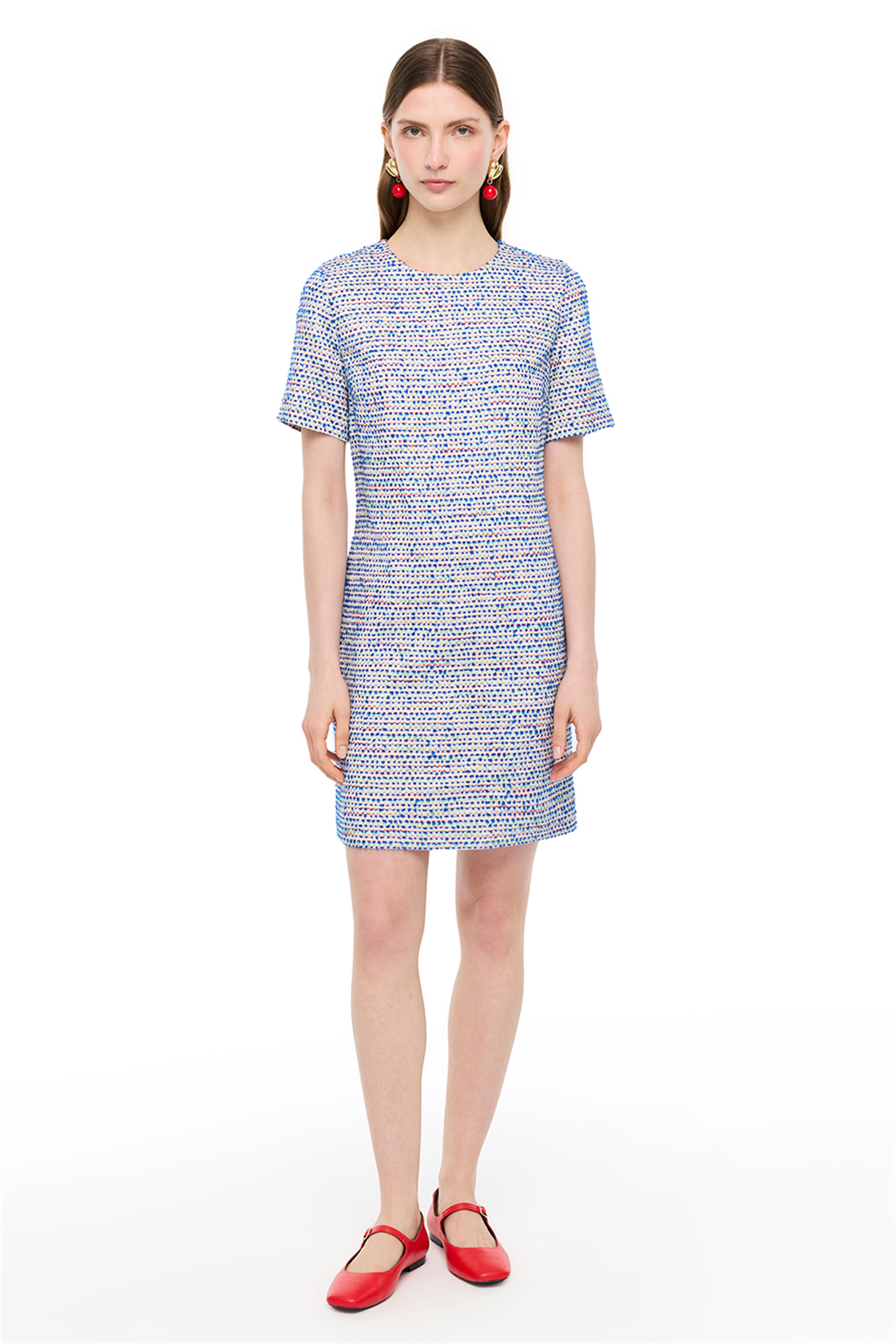 Çok Renkli Yuvarlak Yaka Kısa Elbise