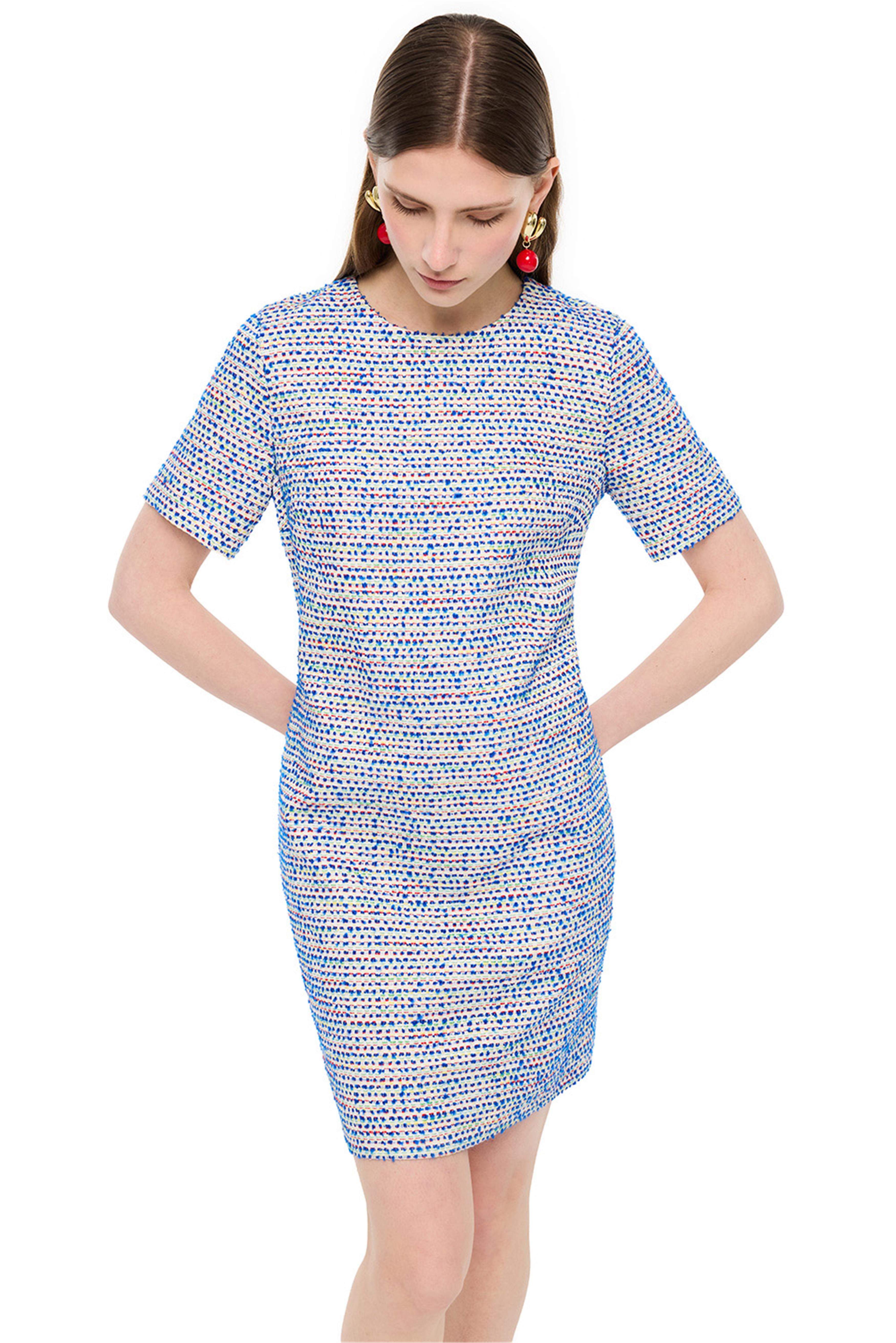 Çok Renkli Yuvarlak Yaka Kısa Elbise