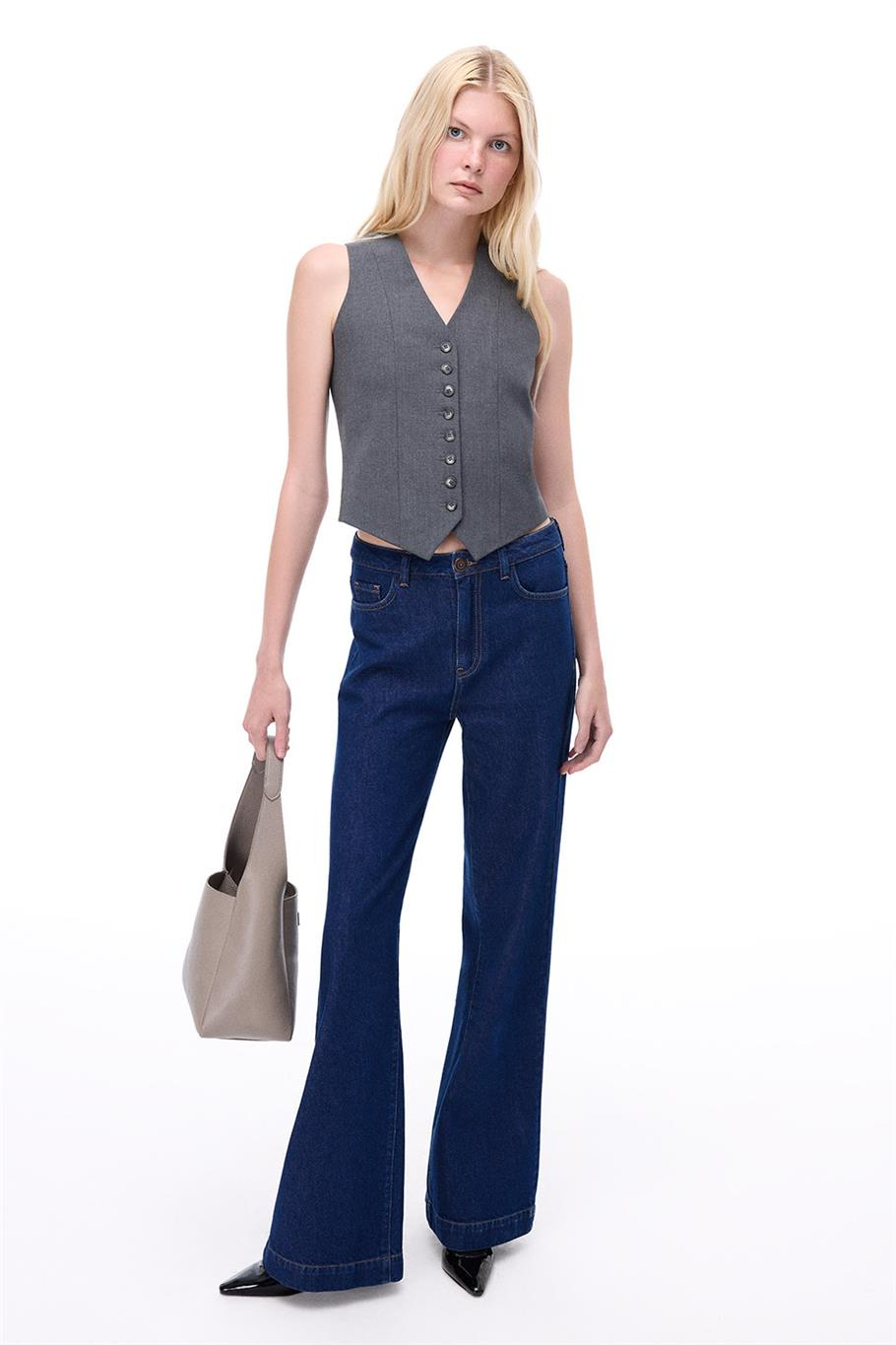 Dalvas Slim Fit Kısa Boy Sıfır Kol V-Yaka Antrasit Yelek