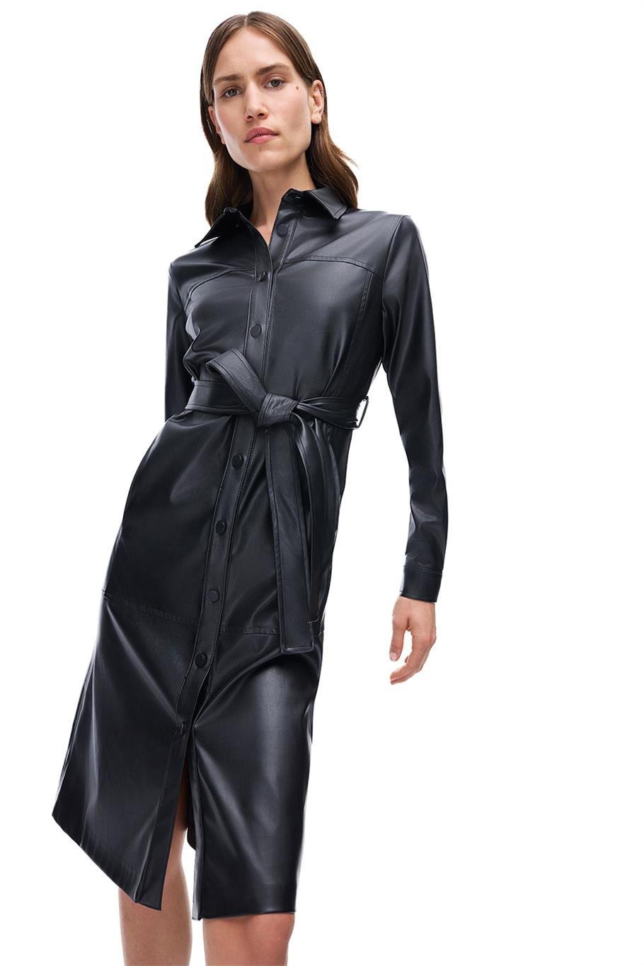 Dark Regular Fit Diz Altı Takma Kol Gömlek Yaka Siyah Elbise