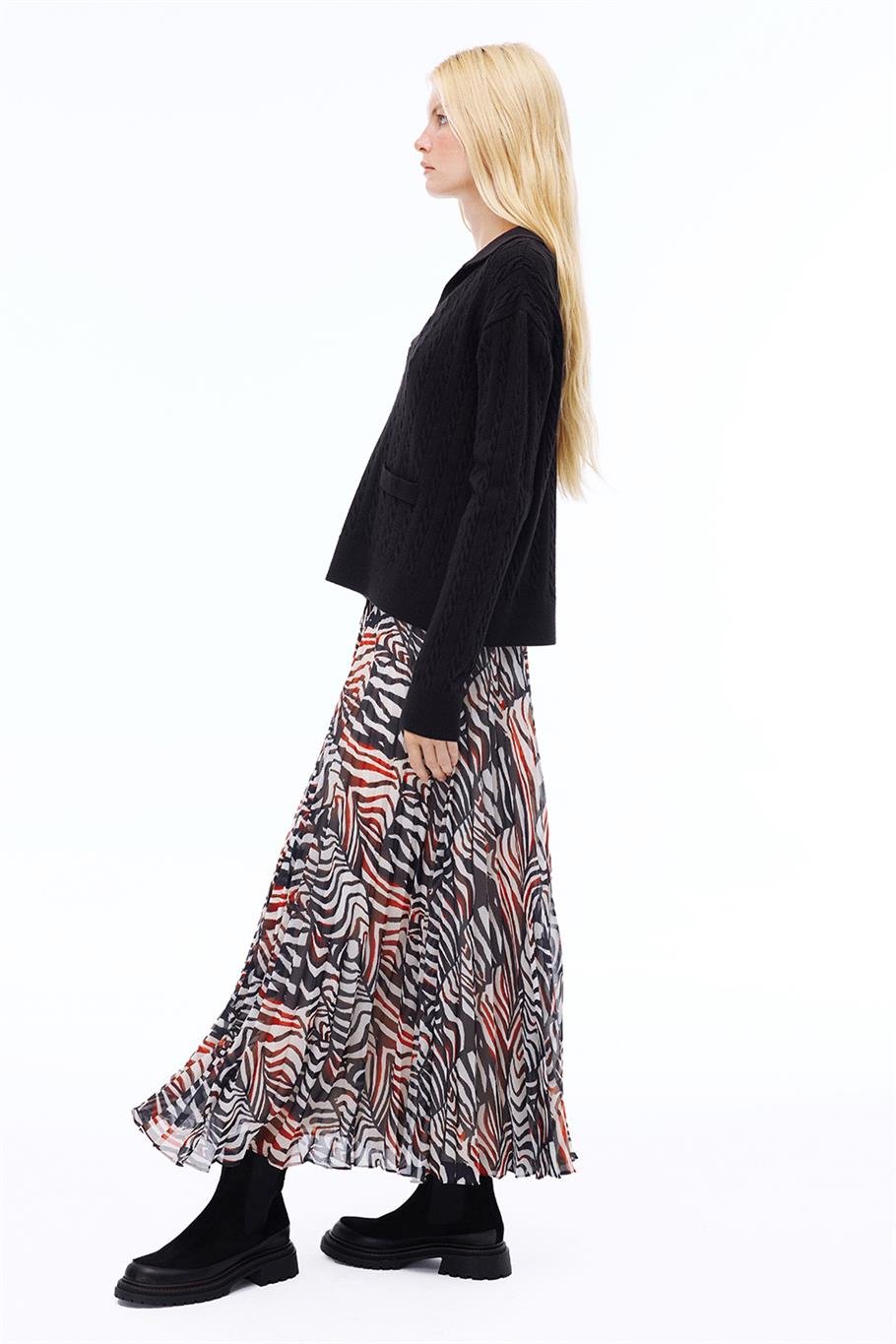 Deannas Rahat Kalıp Zebra Desen Midi Boy Çok Renkli Etek