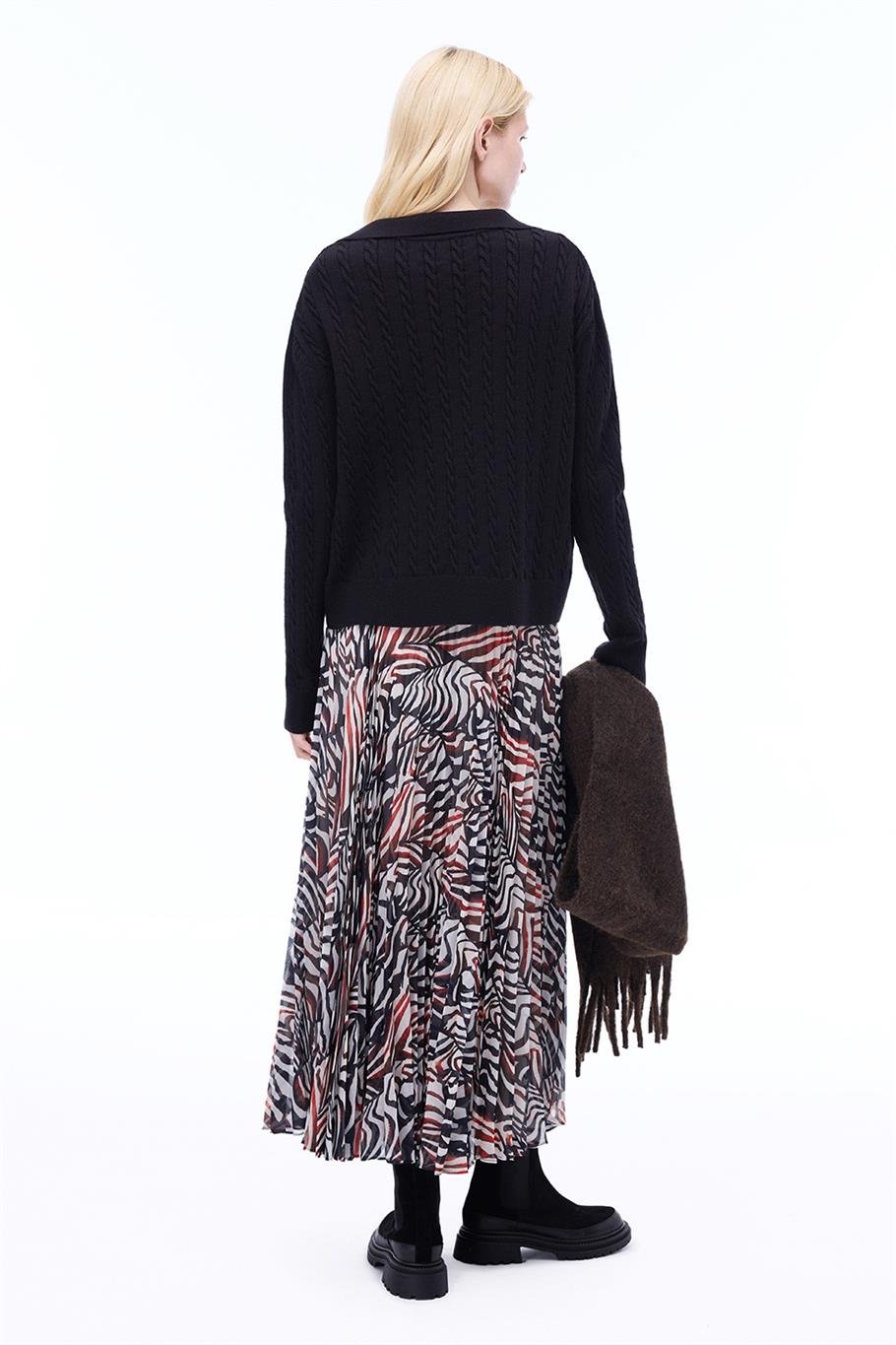 Deannas Rahat Kalıp Zebra Desen Midi Boy Çok Renkli Etek