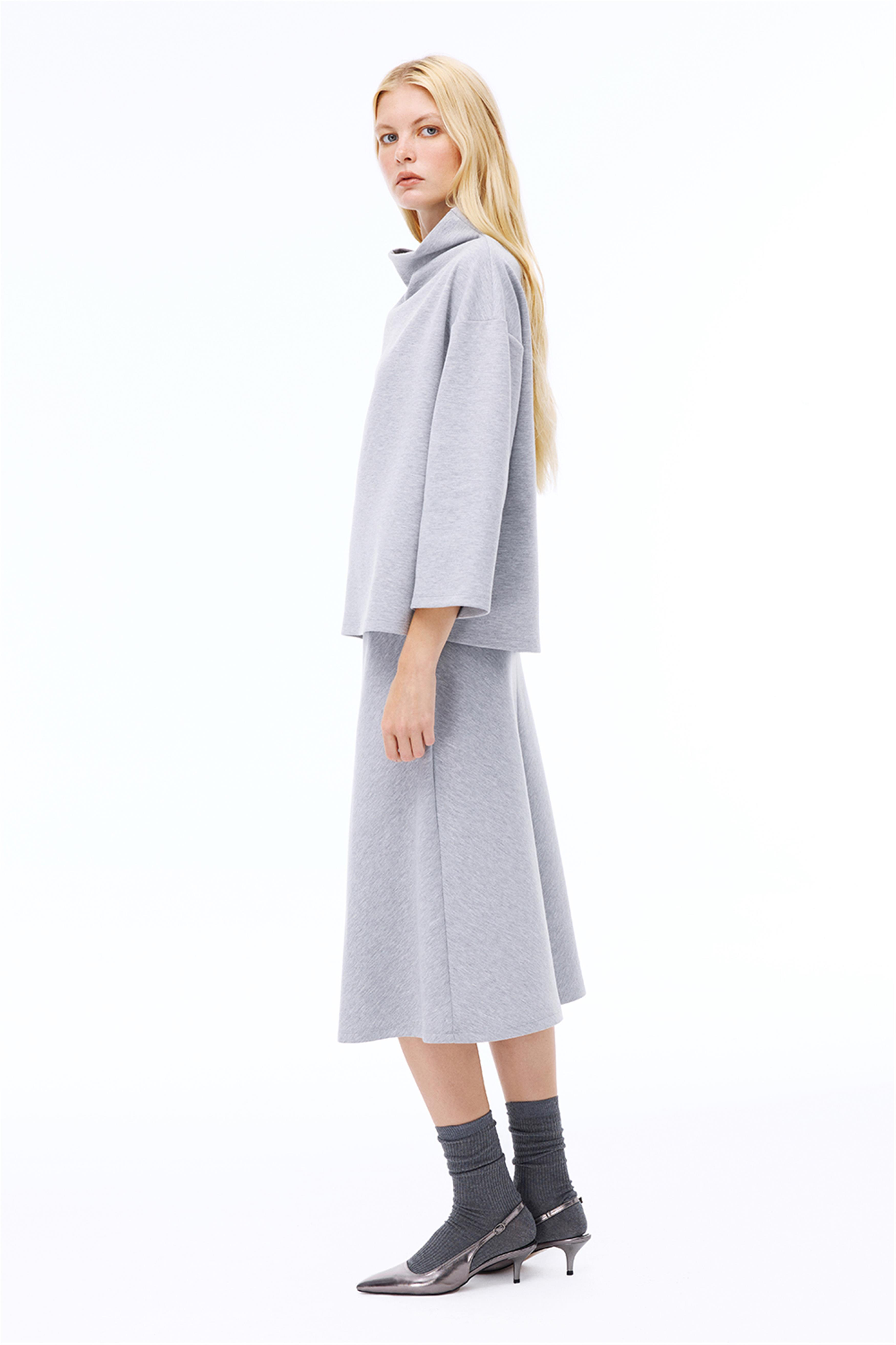 Distance Regular Fit Midi Boy Gri melanj Etek