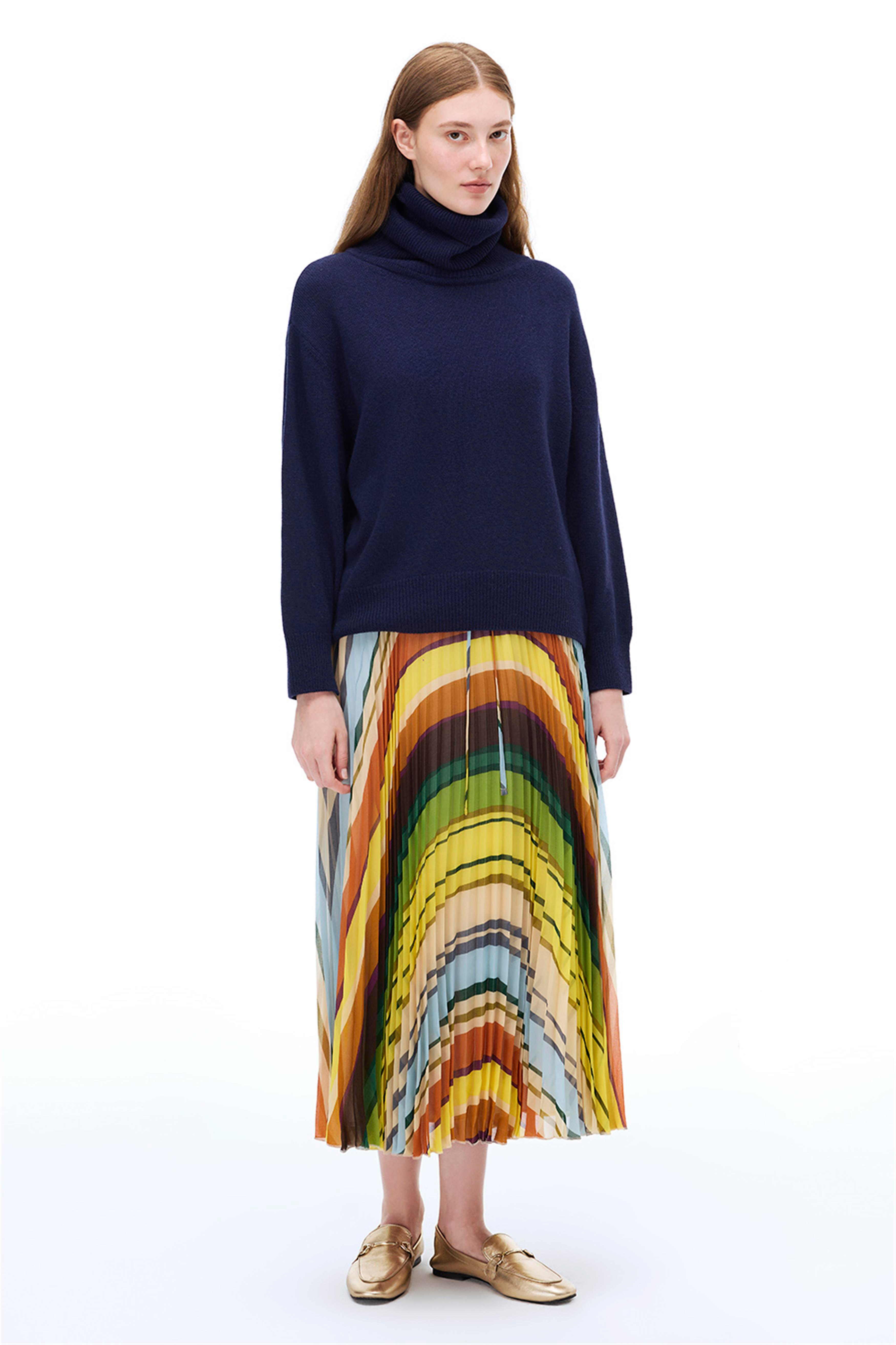 Divagos Rahat Kalıp Diz Boy Çok Renkli Etek