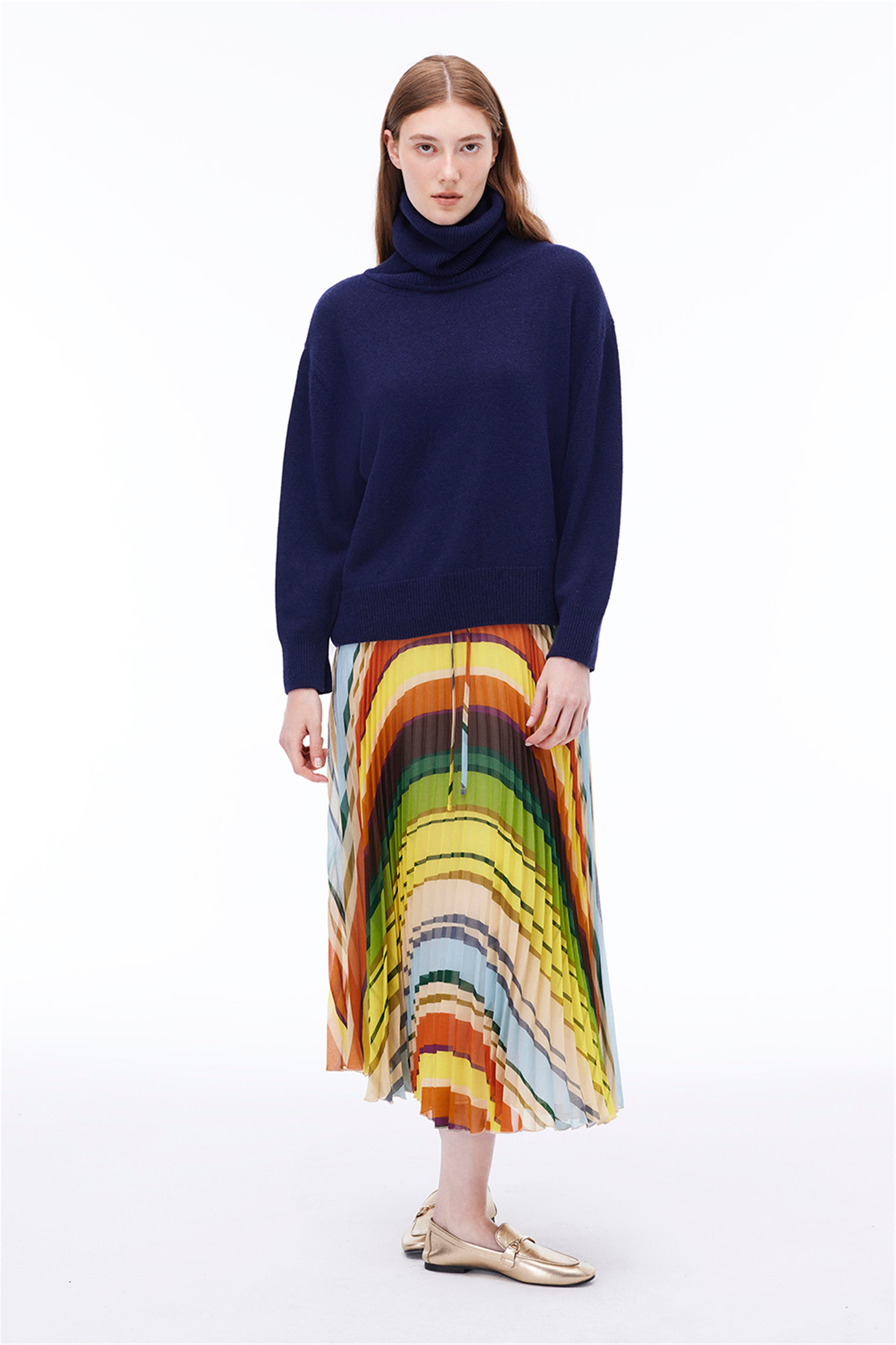 Divagos Rahat Kalıp Diz Boy Çok Renkli Etek