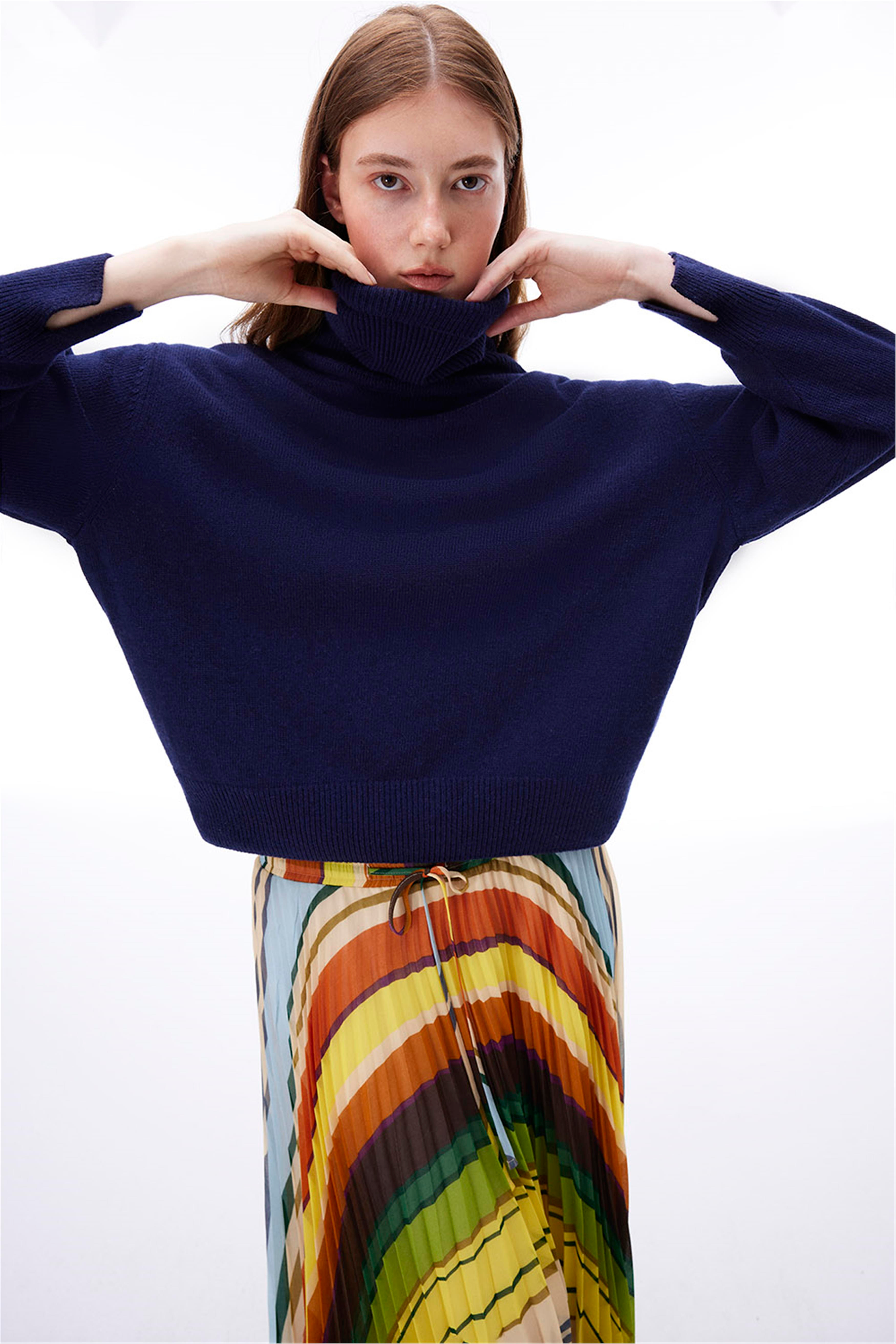 Divagos Rahat Kalıp Diz Boy Çok Renkli Etek