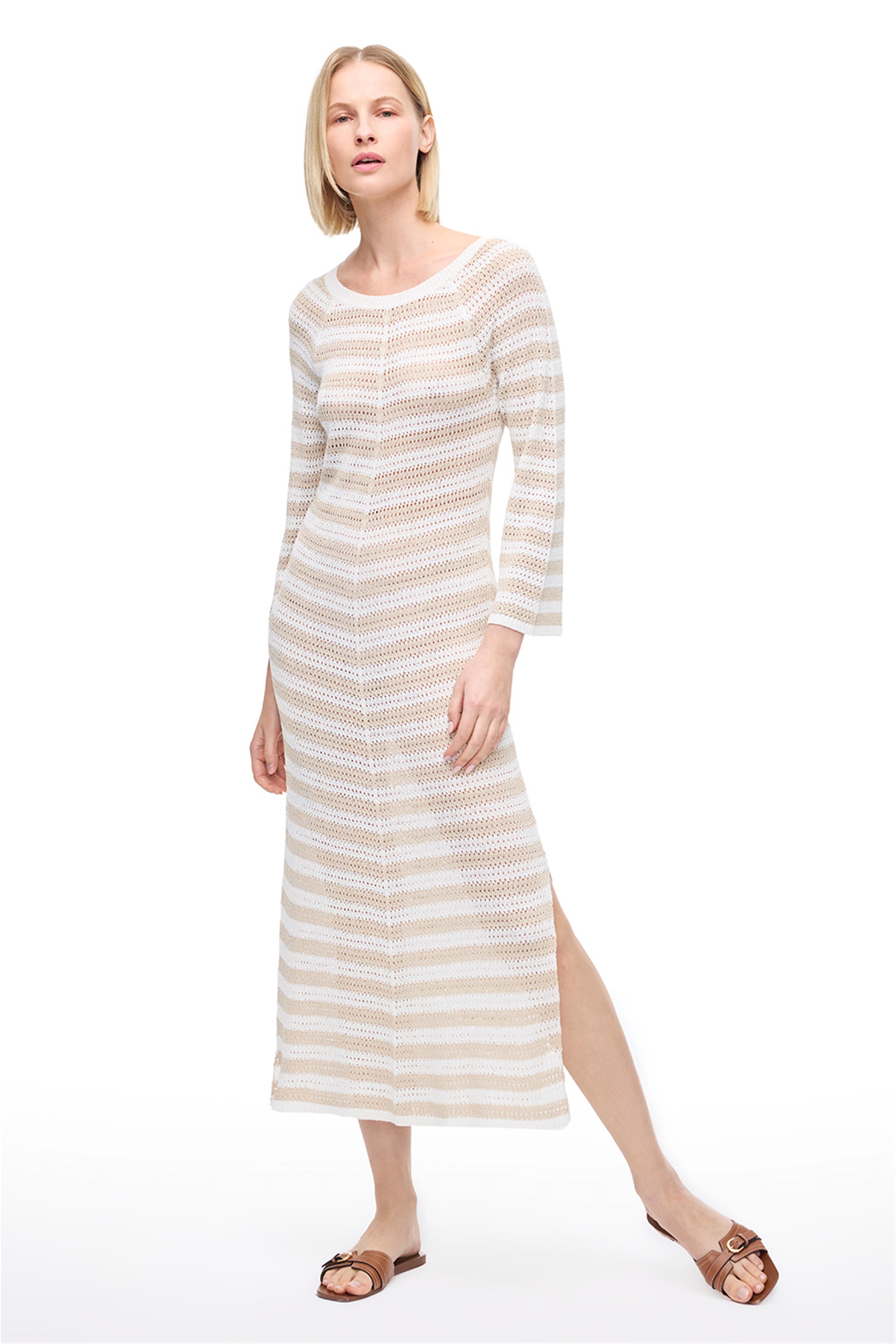 Ekru Bej Raglan Kol Triko Elbise