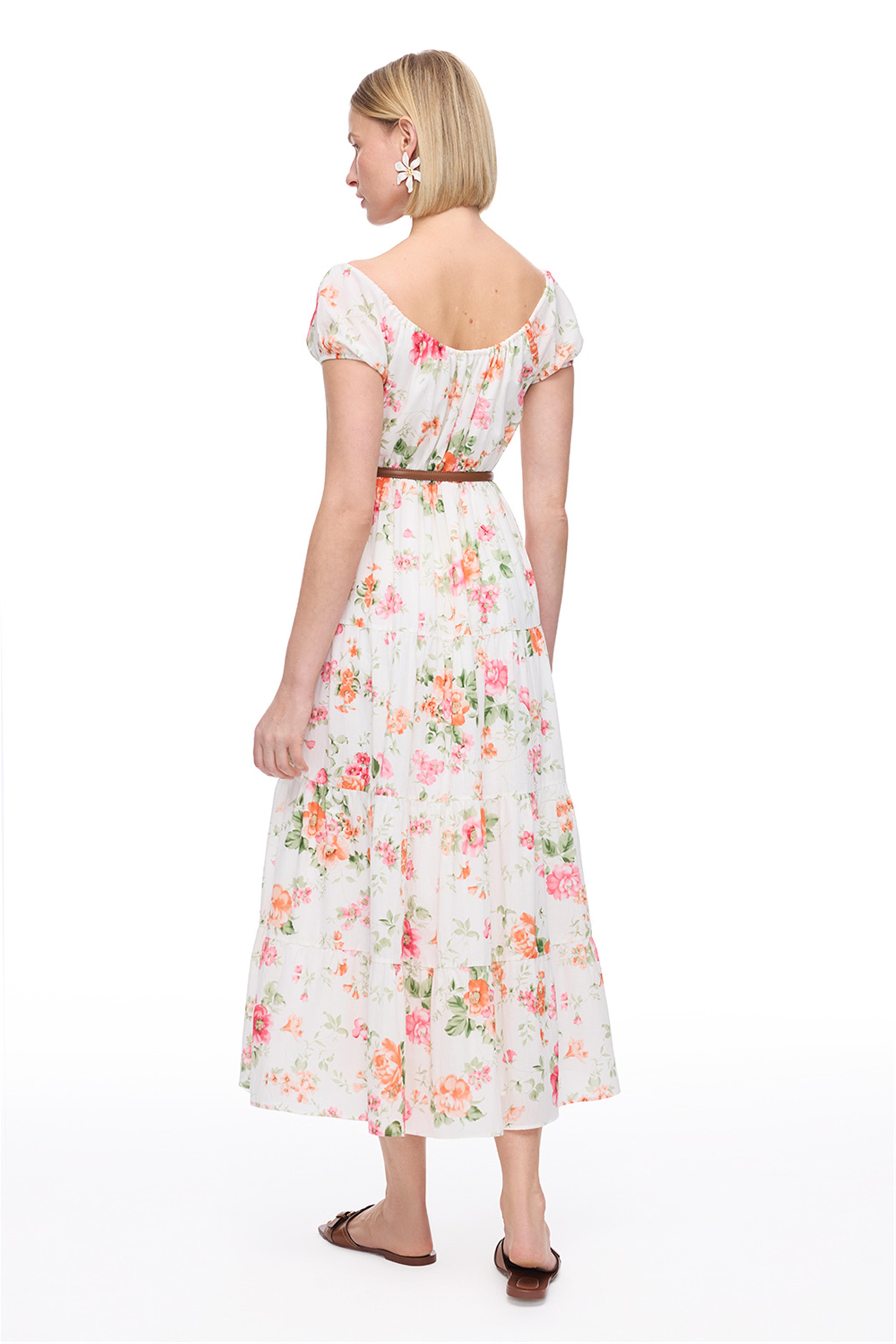 Ekru Clios Regular Fit Çiçekli Uzun Boy Elbise