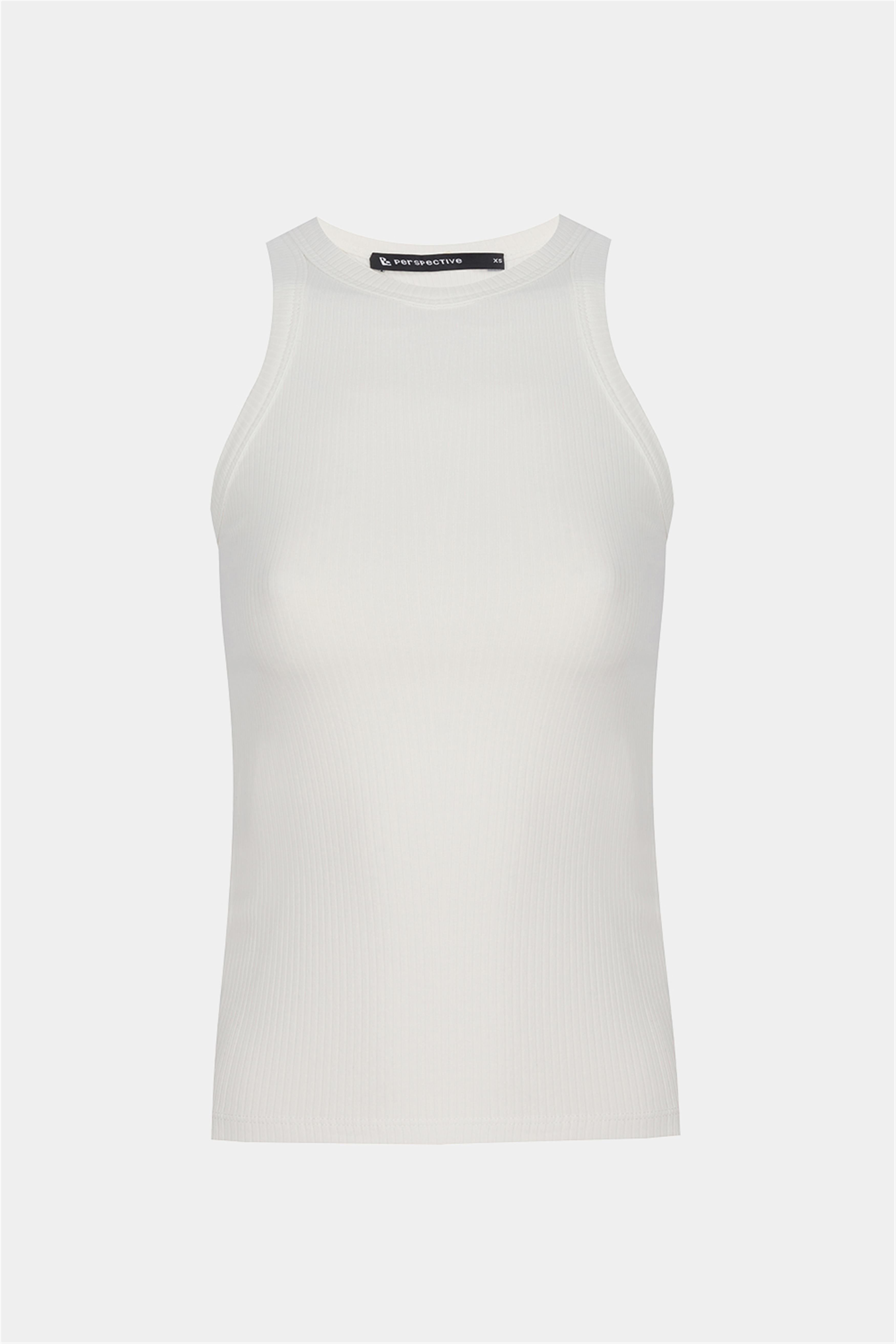 Ekru Daminas Slim Fit Bisiklet Yaka Sıfır Kol Bluz