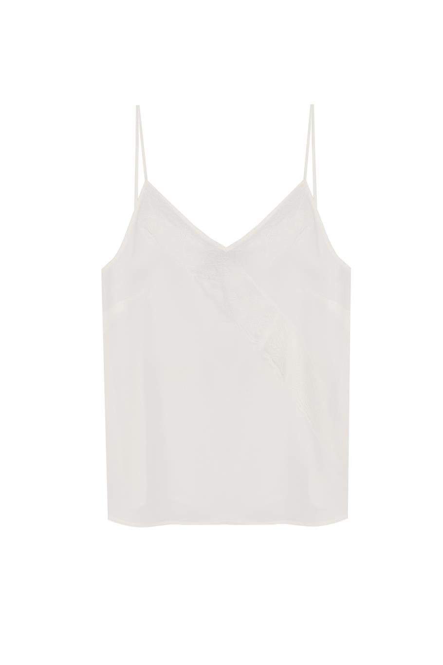 Ekru V-Yaka Askılı Bluz