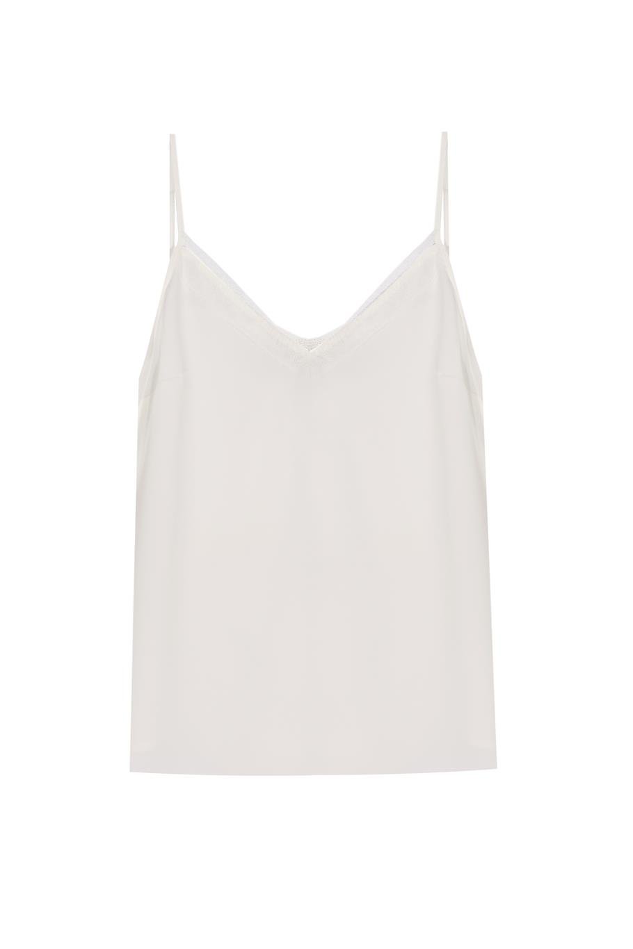 Ekru V-Yaka Askılı Bluz