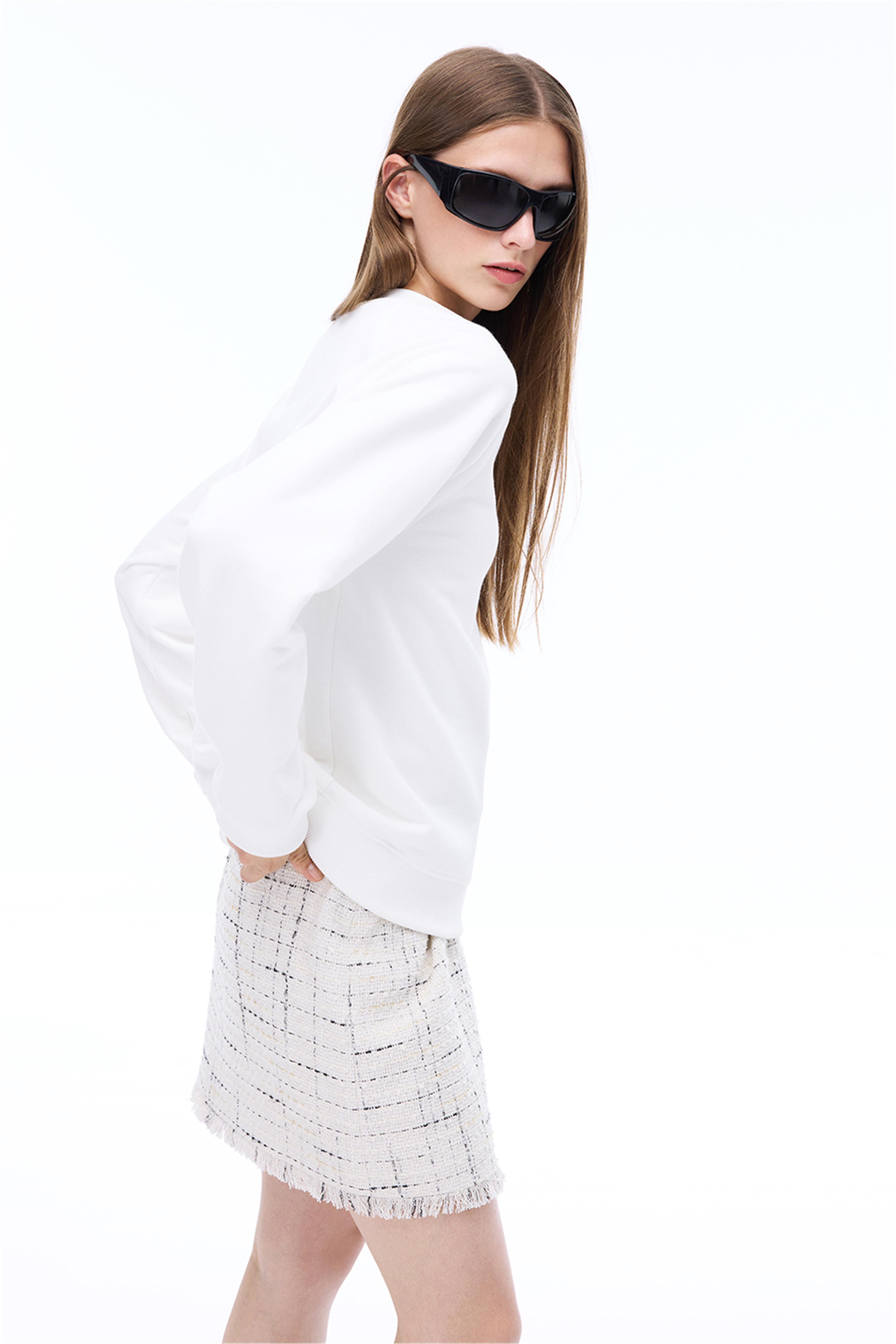 Fancy Slim Fit Kısa Boy Ekru Renk Etek