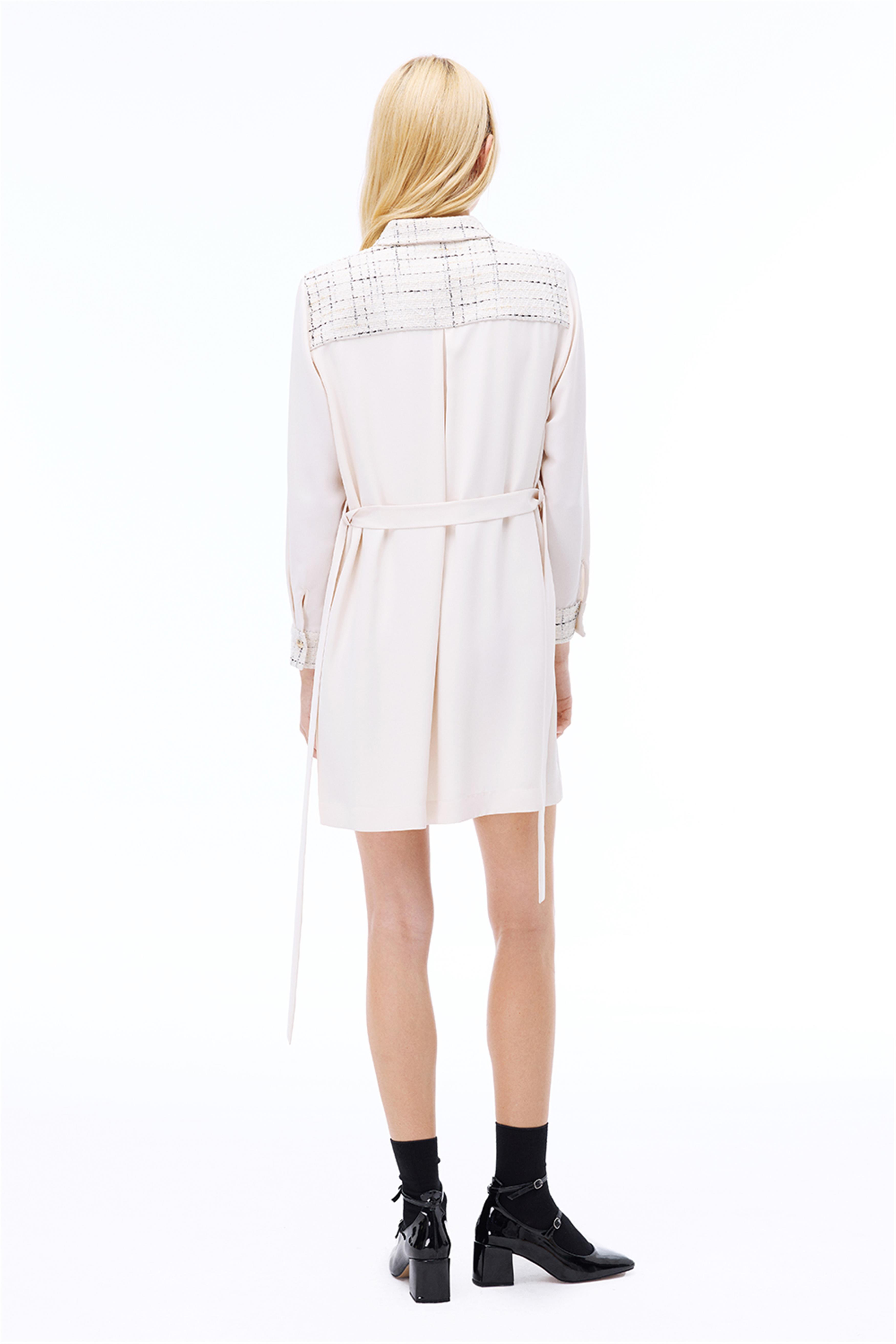 Farewell Regular Fit Diz Üstü Takma Kol Gömlek Yaka Bej Renk Elbise