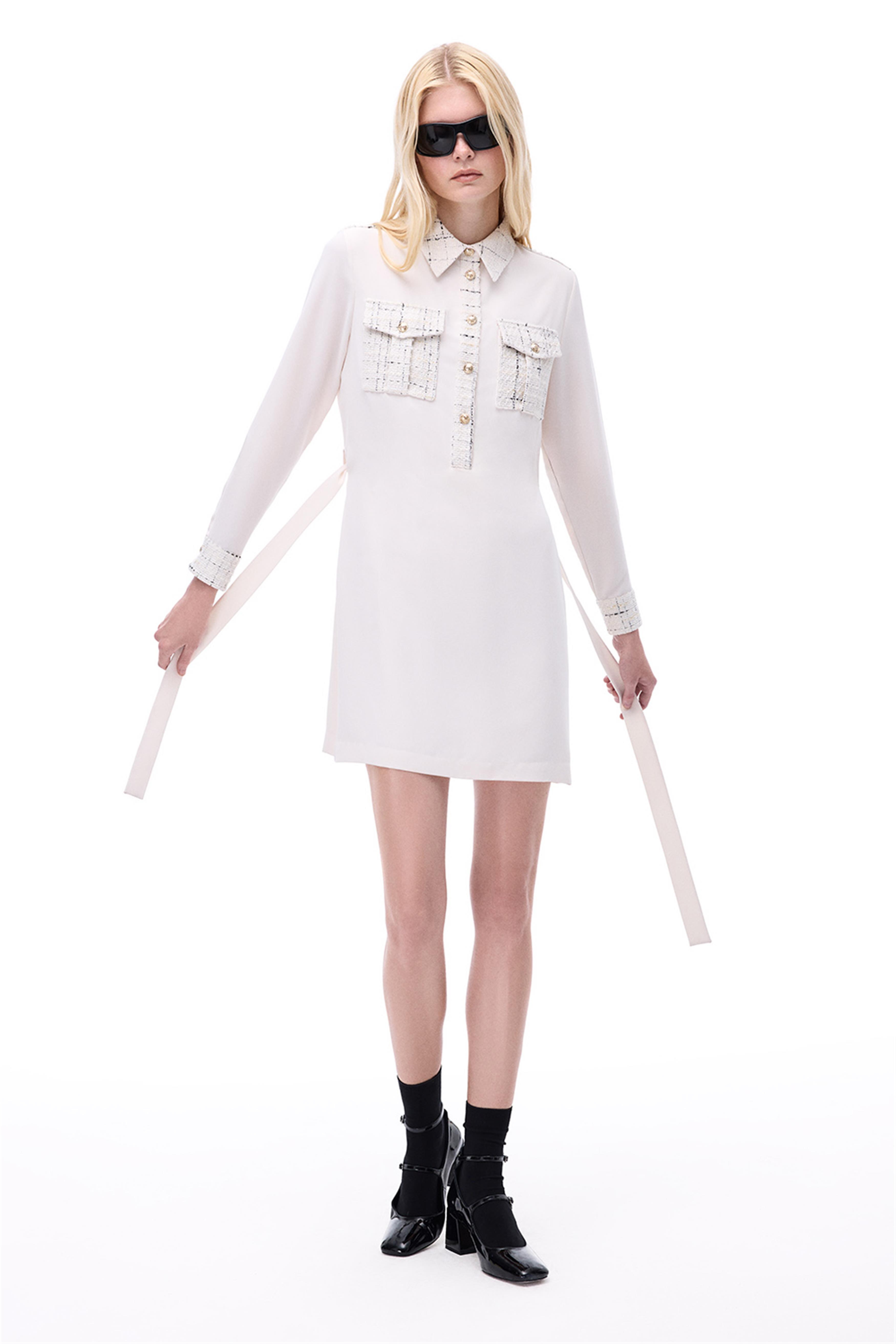 Farewell Regular Fit Diz Üstü Takma Kol Gömlek Yaka Bej Renk Elbise