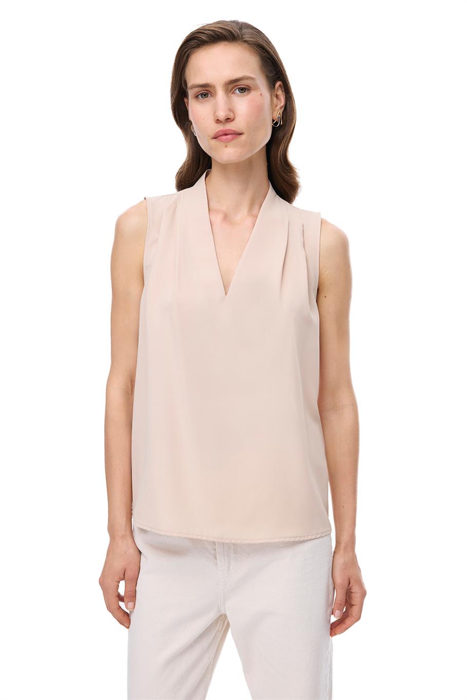 Farewell Regular Fit Sıfır Kol V-Yaka Nude Renk Kadın Bluz