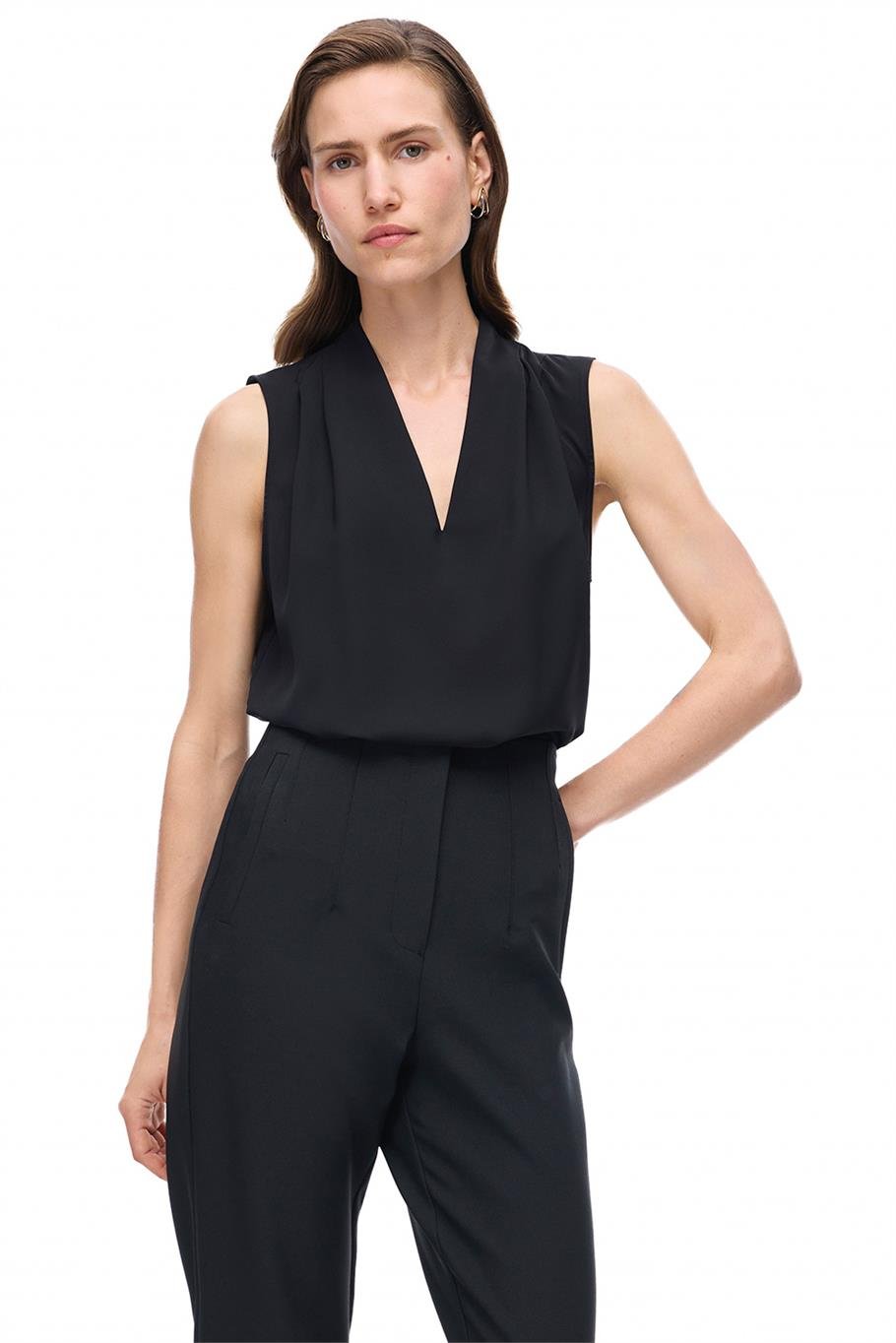 Farewell Regular Fit Sıfır Kol V-Yaka Siyah Renk Kadın Bluz