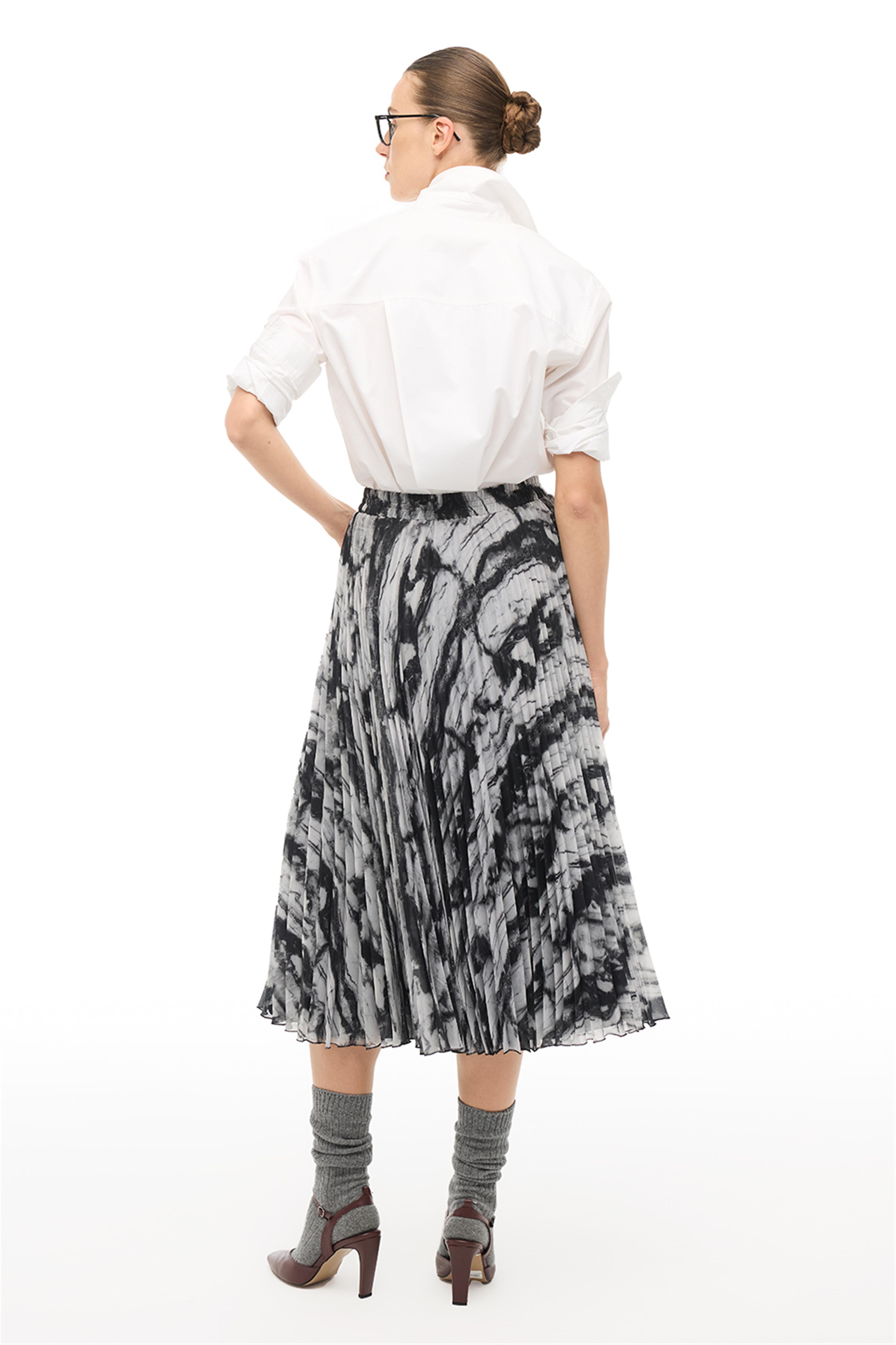 Gri Mermer Desenli Midi Etek