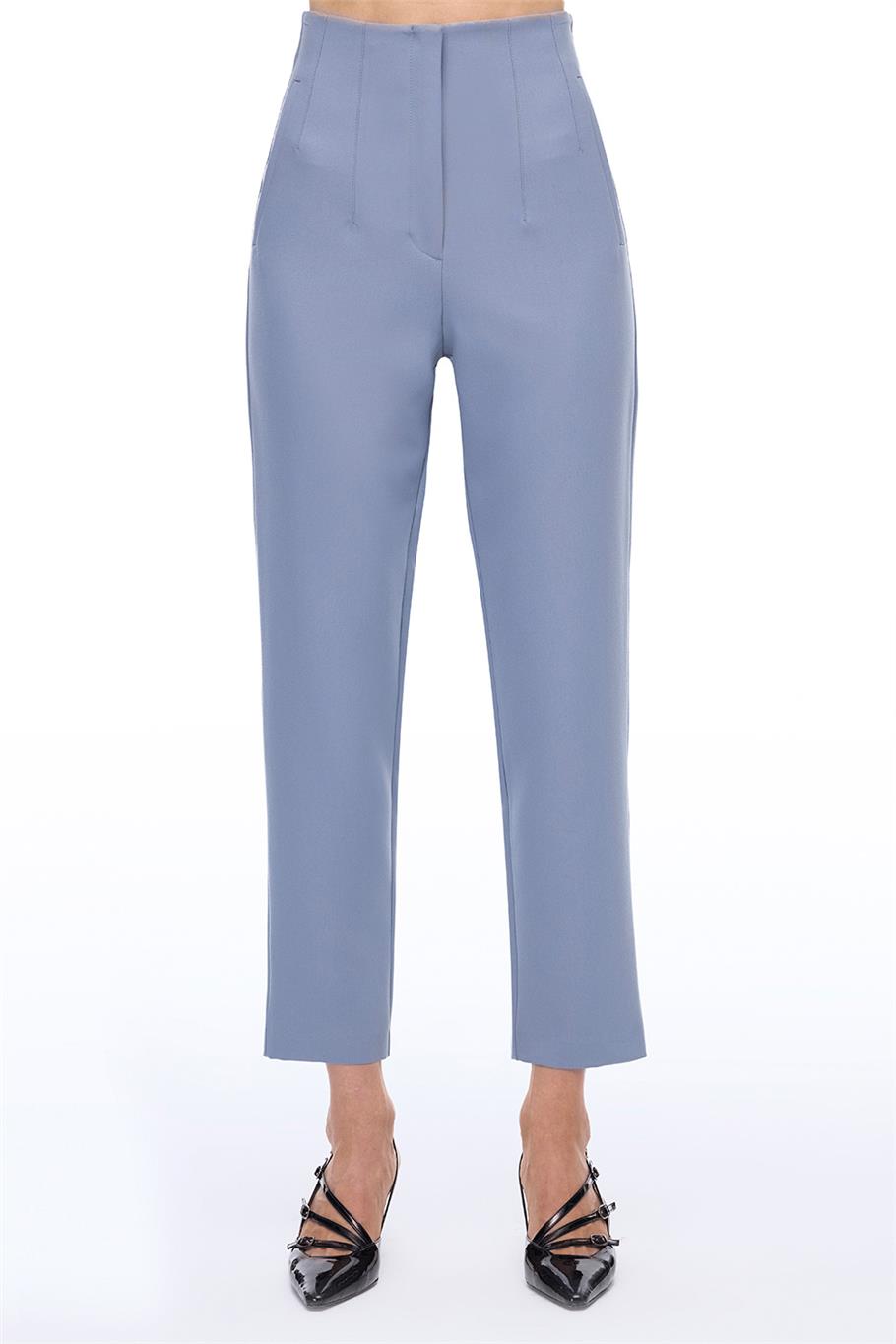 Gri Yüksek Bel Dar Paça Pantolon
