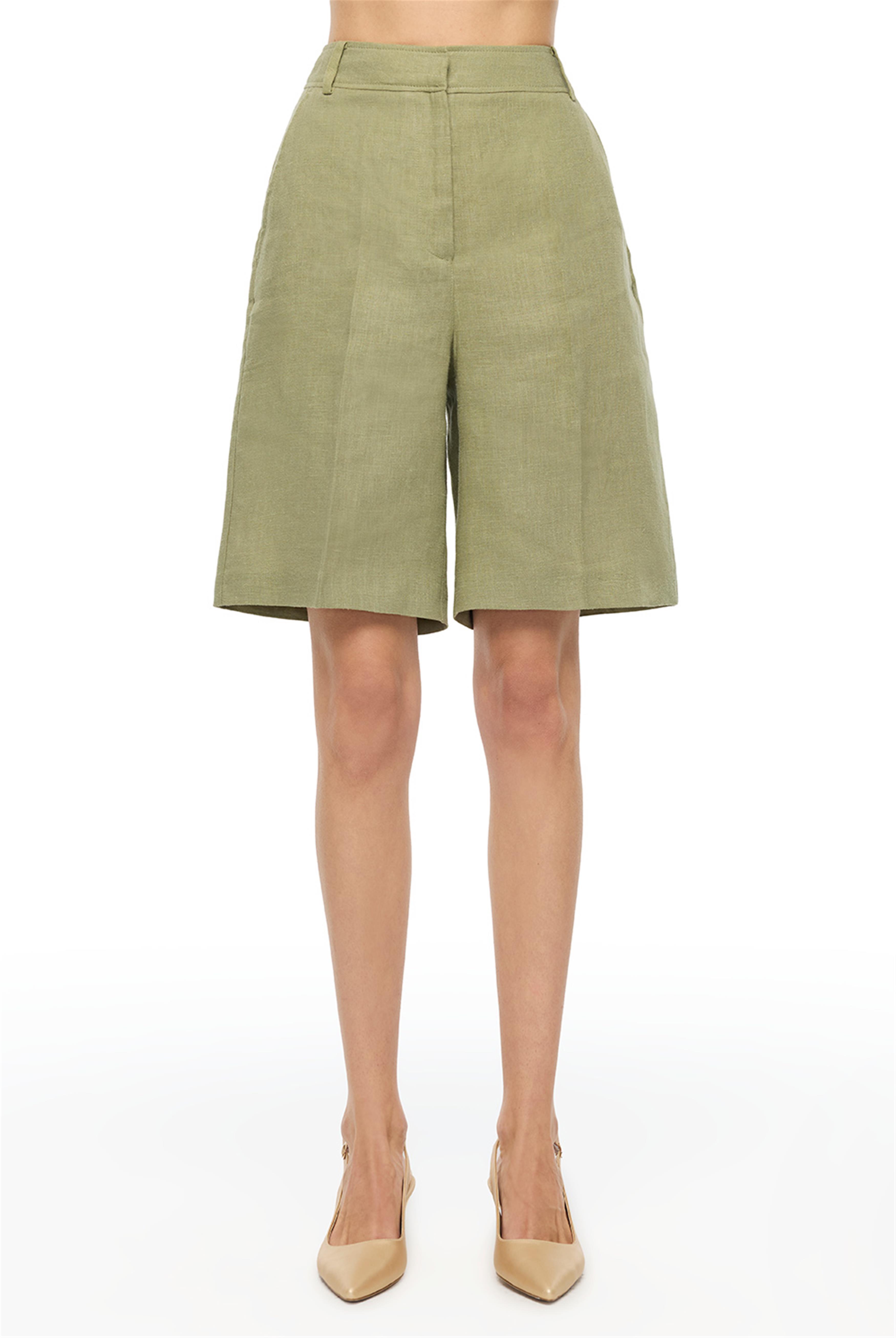 Haki Holas Regular Fit Yüksek Bel Diz Üstü Şort