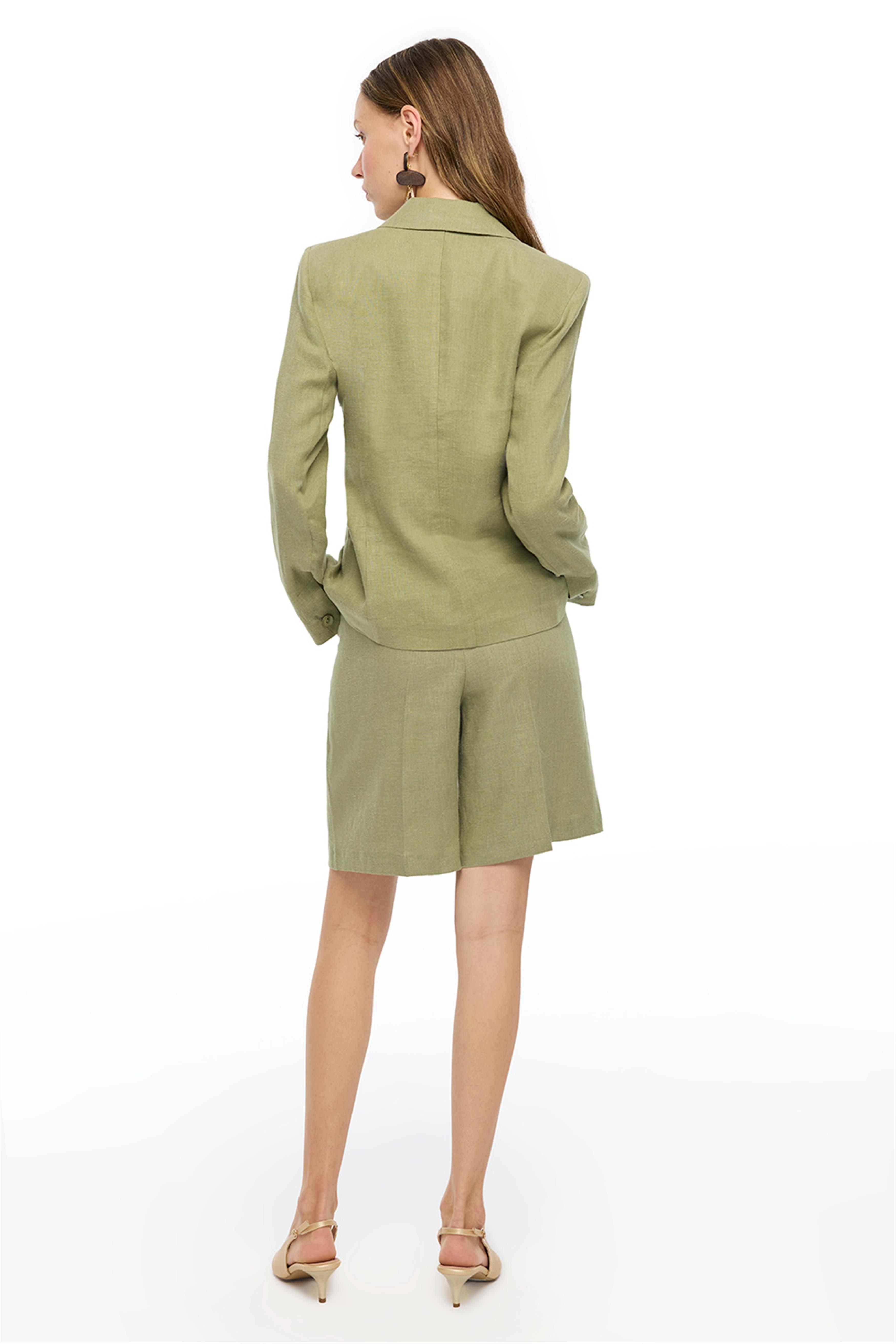 Haki Holas Regular Fit Yüksek Bel Diz Üstü Şort