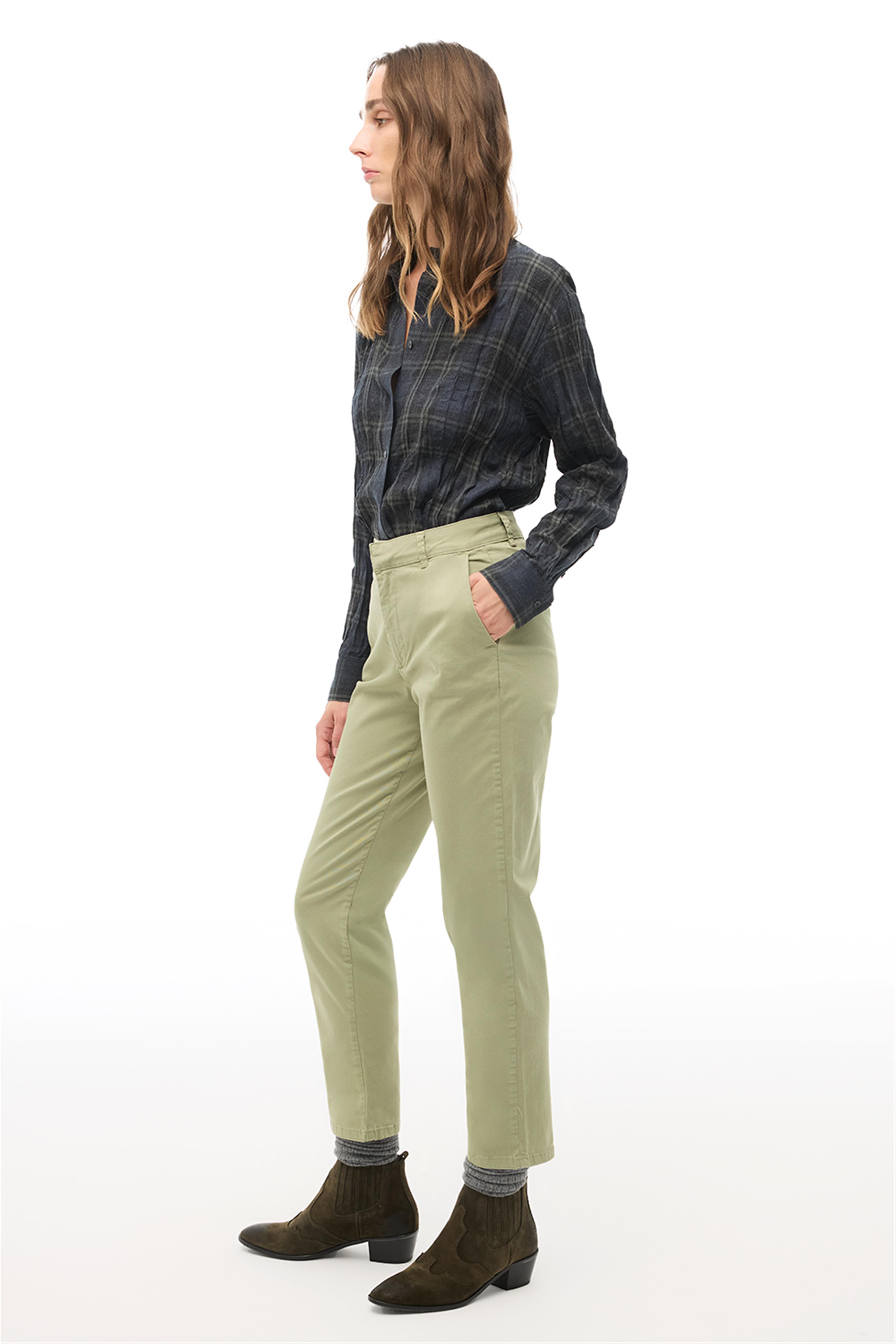 Haki Yüksek Bel Bilek Boy Düz Paça Denim Pantolon