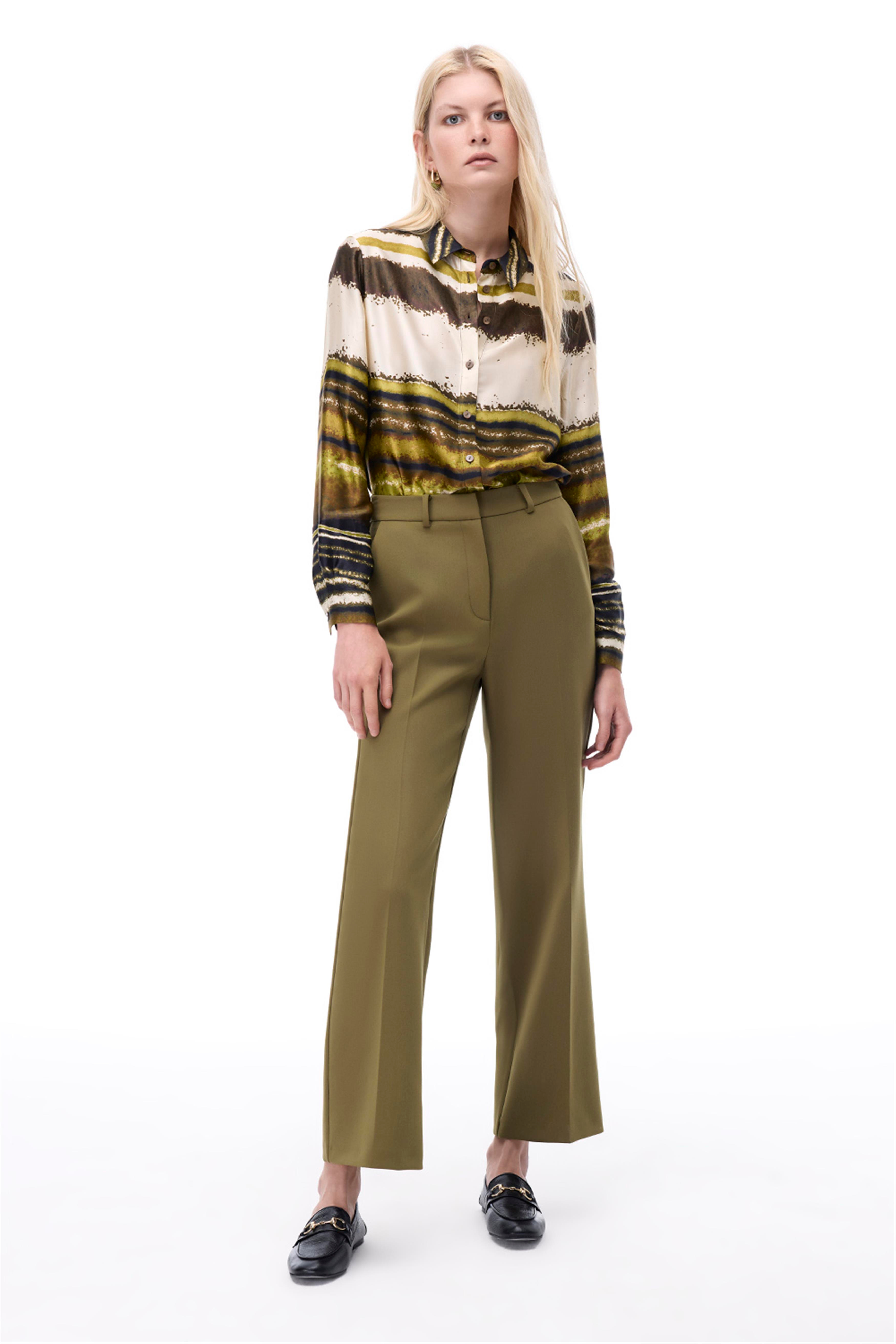 Haki Yüksek Bel Slim Fit Dar Paça Pantolon