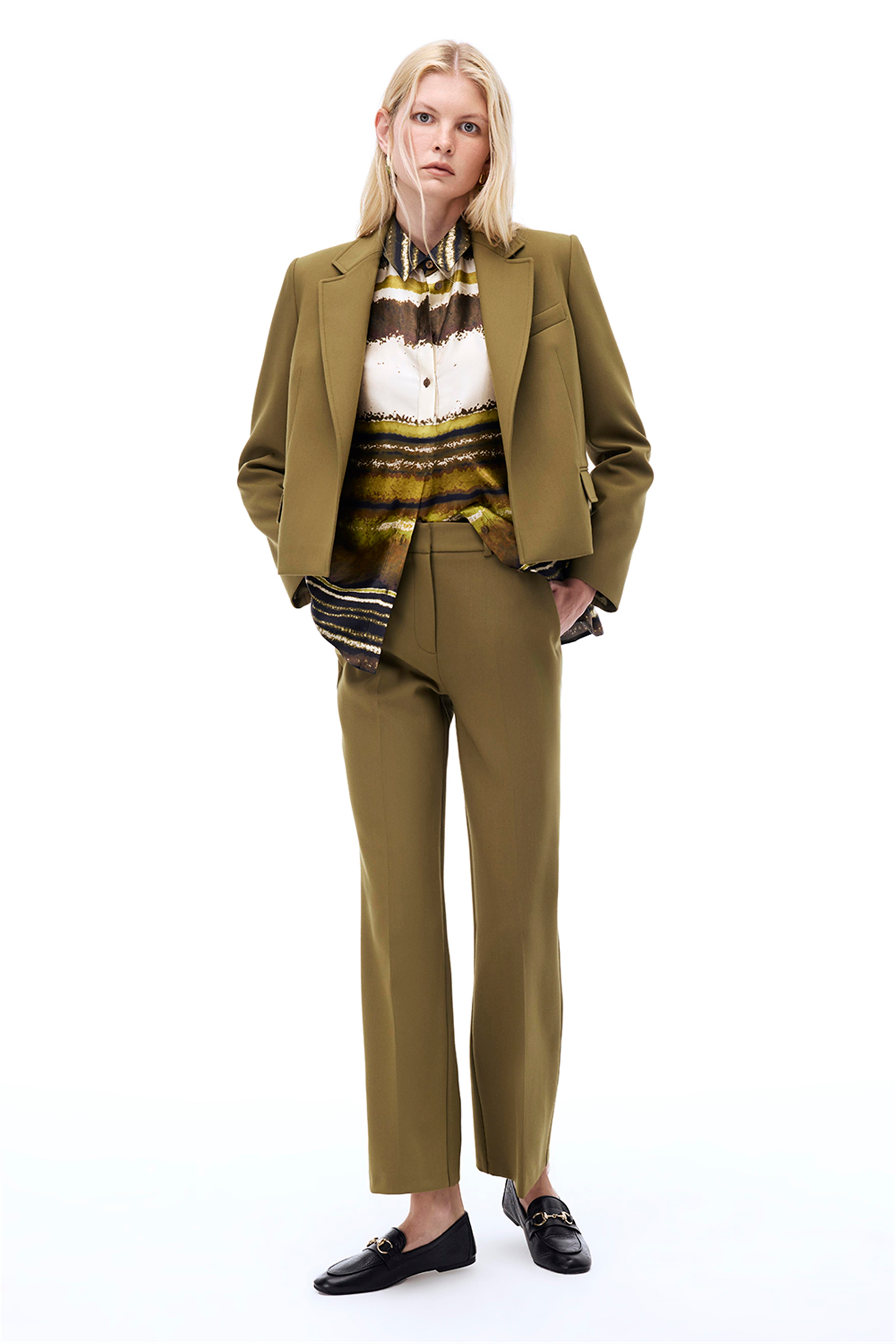 Haki Yüksek Bel Slim Fit Dar Paça Pantolon