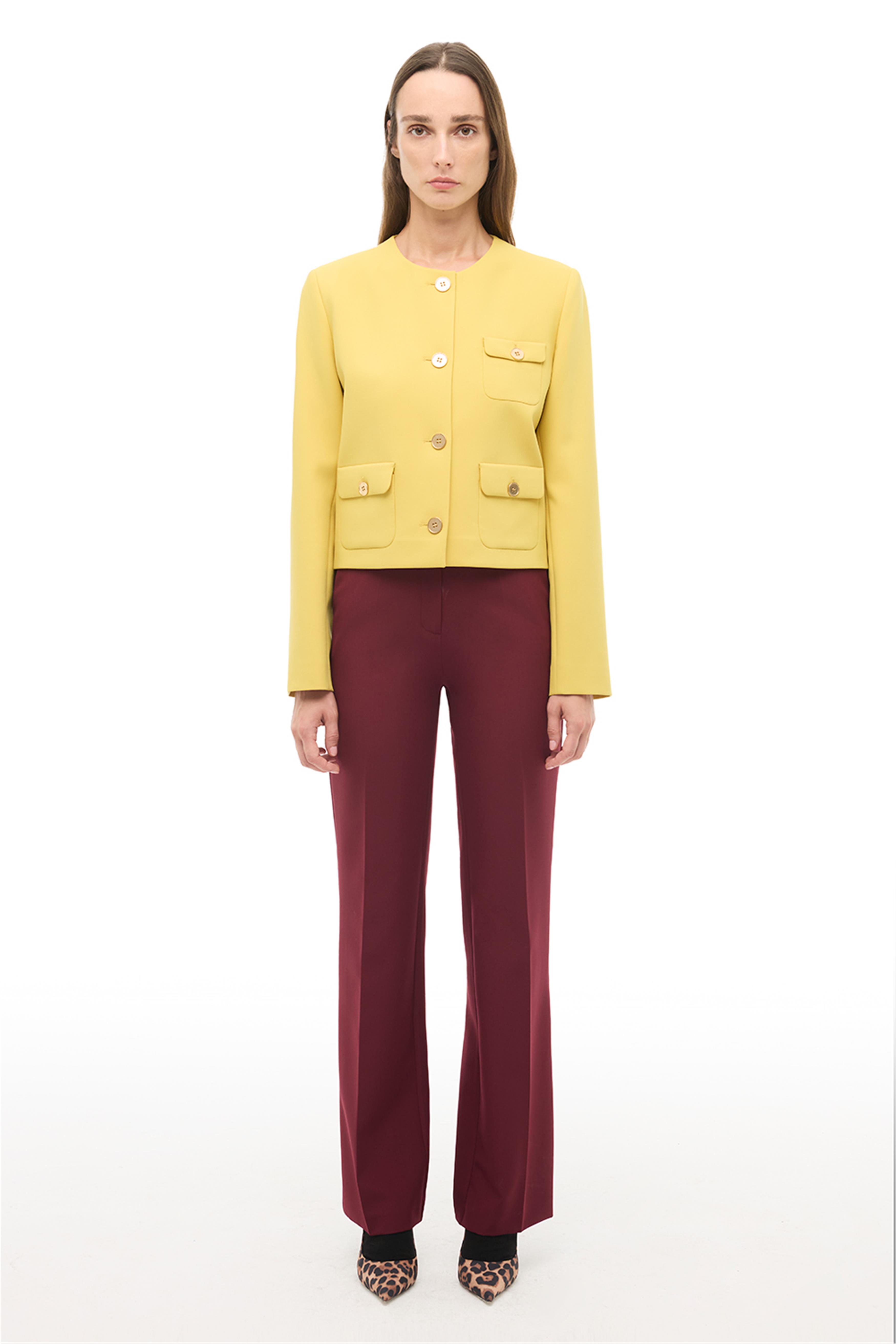 Hardal Yuvarlak Yaka Kısa Ceket